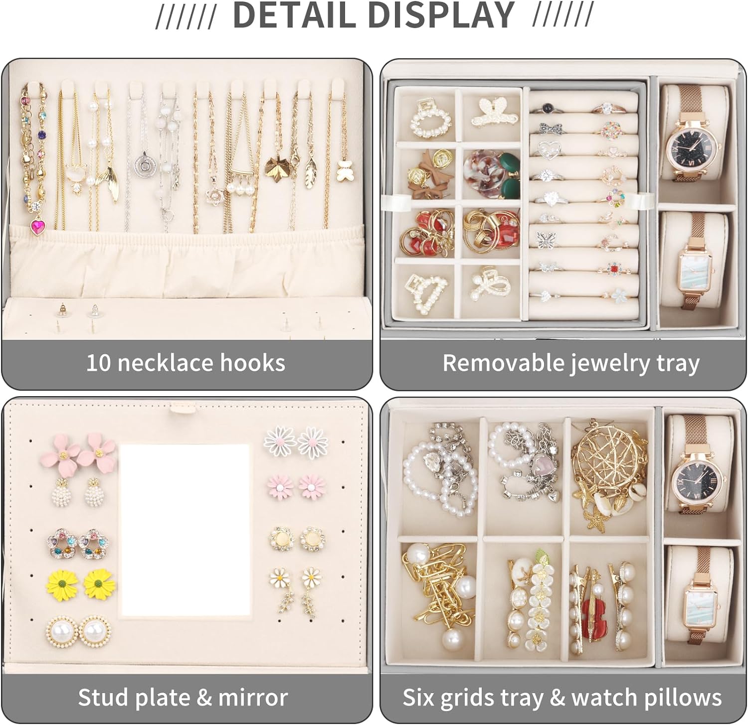 Jewelry Organizer Box, 3 Layers Large Jewelry Box with Travel Jewelry Case And Removable Tray