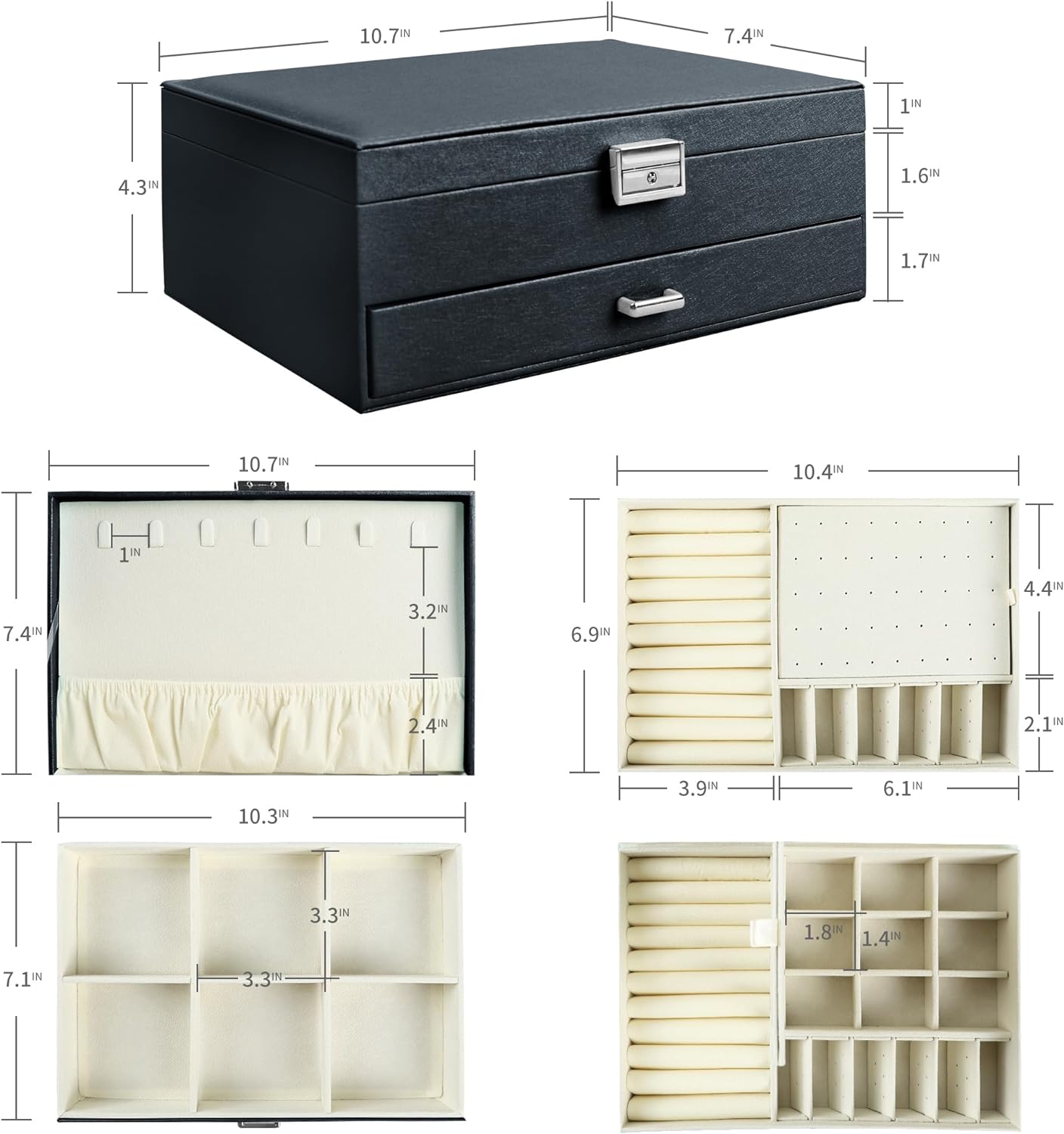 Jewelry Organizer Box for Women Girls Wife, Smooth PU Leather Medium Jewelry Boxes Storage Case