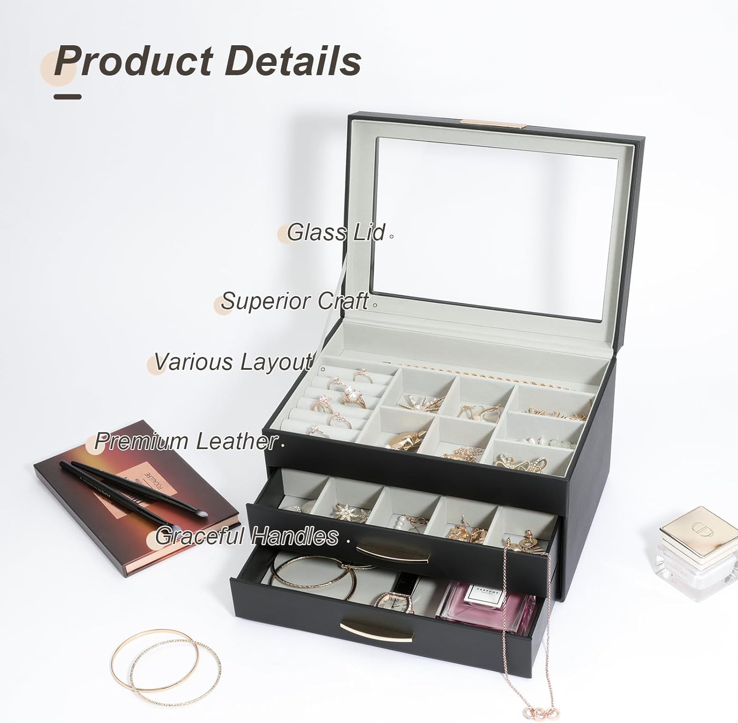 Jewelry Boxes for Women, Jewelry Holder Organizer for Christmas Gift, Jewelry Boxes & Organizers for Rings Earring Necklace Bracelet Watch