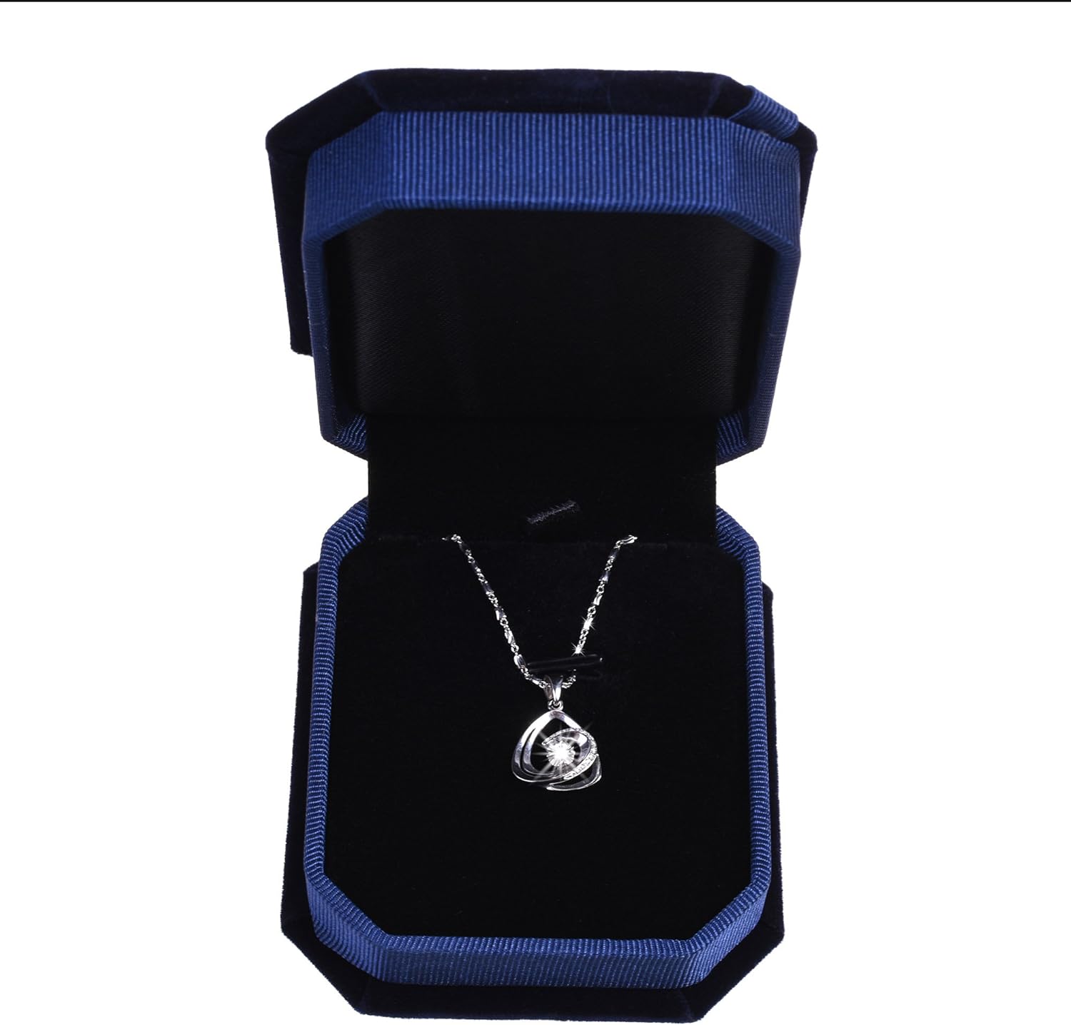 Blue Color Velvet Necklace Gift Box Pendant Gift Box Octagonal Jewelry Box with Bow