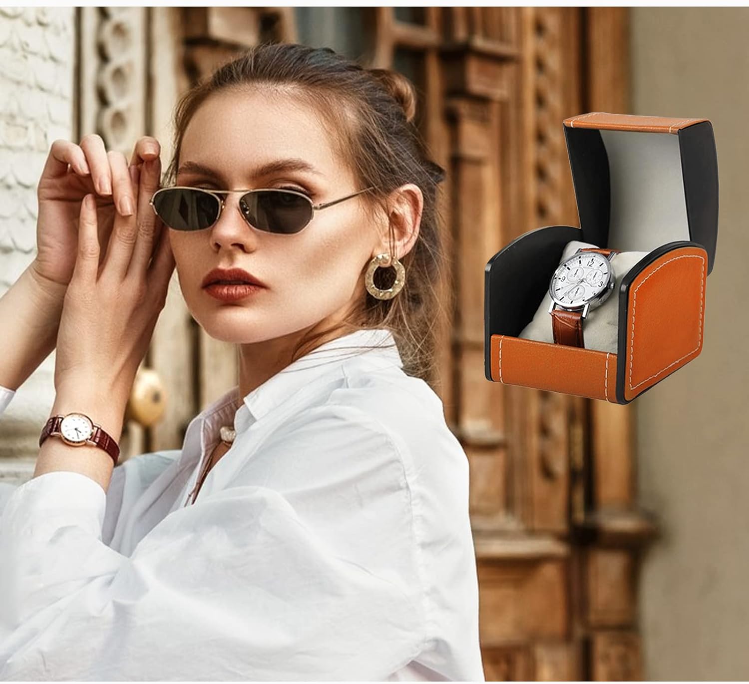 Single Watch Case, PU Leather Watch Travel Case with Removable Cushion, Jewelry Storage Case Organizer Portable Square Watch Box Bracelet Holder for Most Watches and Smart Watch