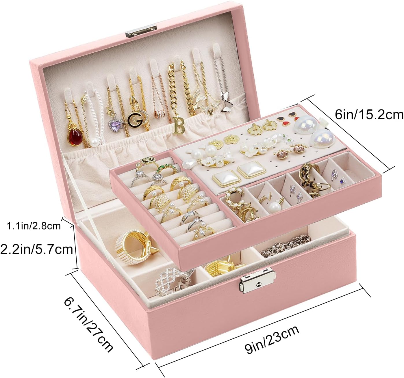 Jewelry Organizer Case 2 Layer Jewelry Storage Box PU Leather with Lock