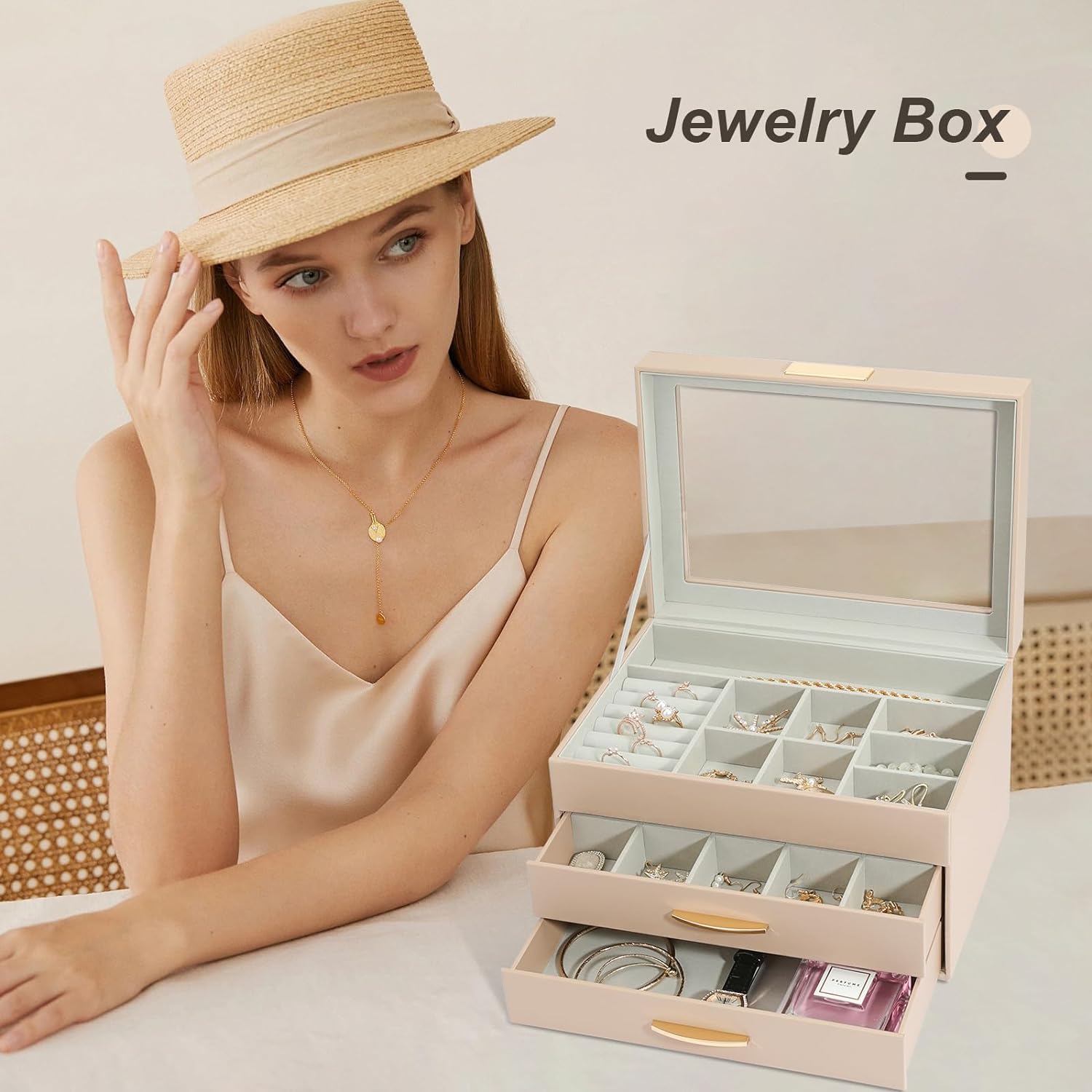 Jewelry Boxes for Women, Jewelry Holder Organizer for Christmas Gift, Jewelry Boxes & Organizers for Rings Earring Necklace Bracelet Watch