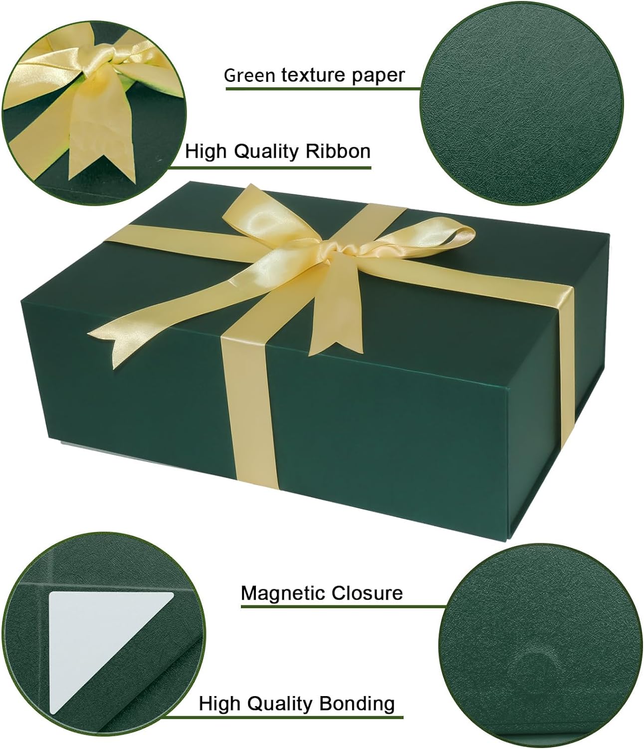 Large Gift Box with Lid, 14"x9"x4.5" Magnetic Gift Box with Ribbon, Cards and Envelopes for Presents, Great for Wedding, Birthdays, Crafting, Gift Packging (Black)