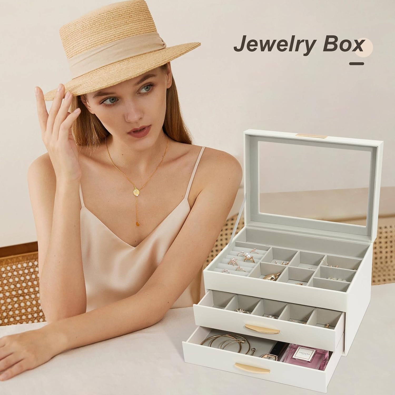 Jewelry Boxes for Women, Jewelry Holder Organizer for Christmas Gift, Jewelry Boxes & Organizers for Rings Earring Necklace Bracelet Watch