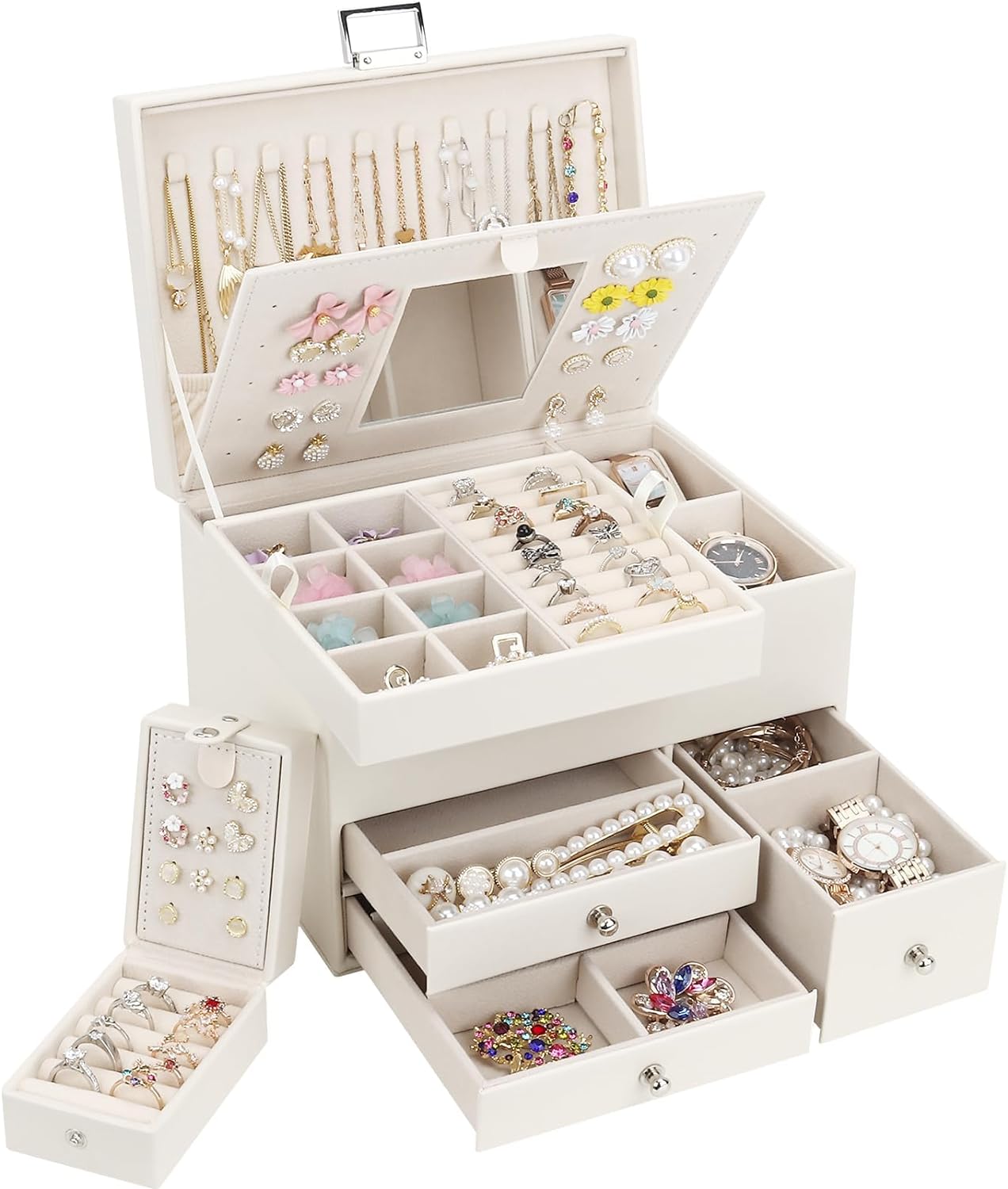 Jewelry Organizer Box, 3 Layers Large Jewelry Box with Travel Jewelry Case And Removable Tray