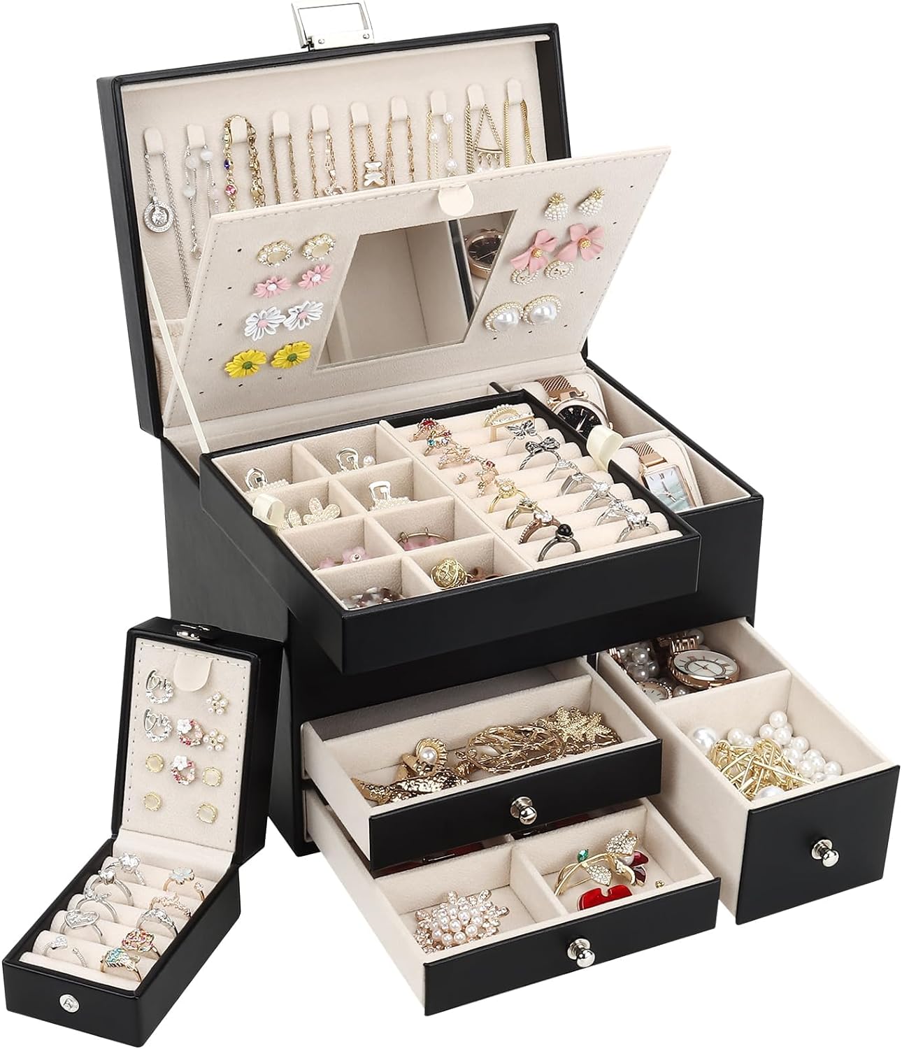 Jewelry Organizer Box, 3 Layers Large Jewelry Box with Travel Jewelry Case And Removable Tray