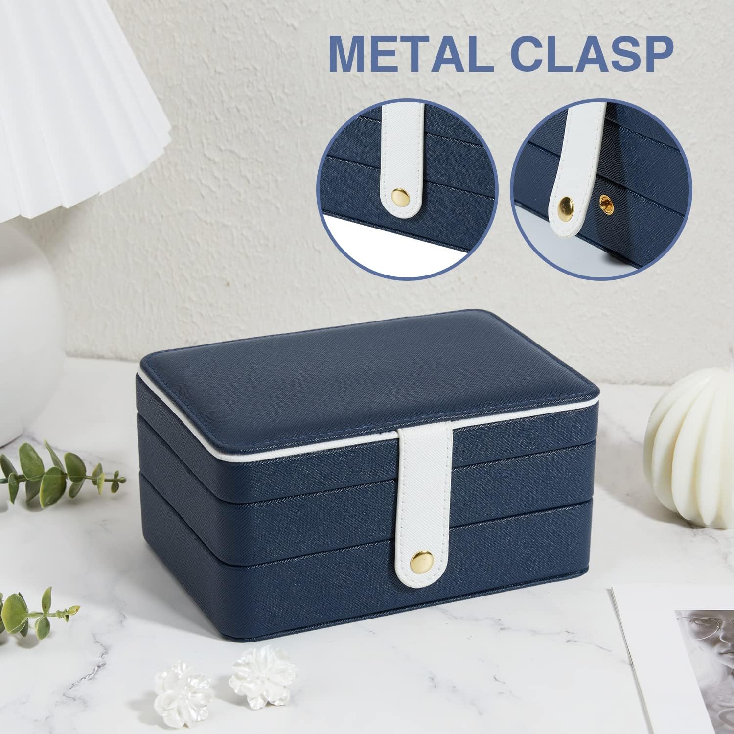 PU Leather Small Jewelry Organizer , 2 Layers Portable Jewelry Holder