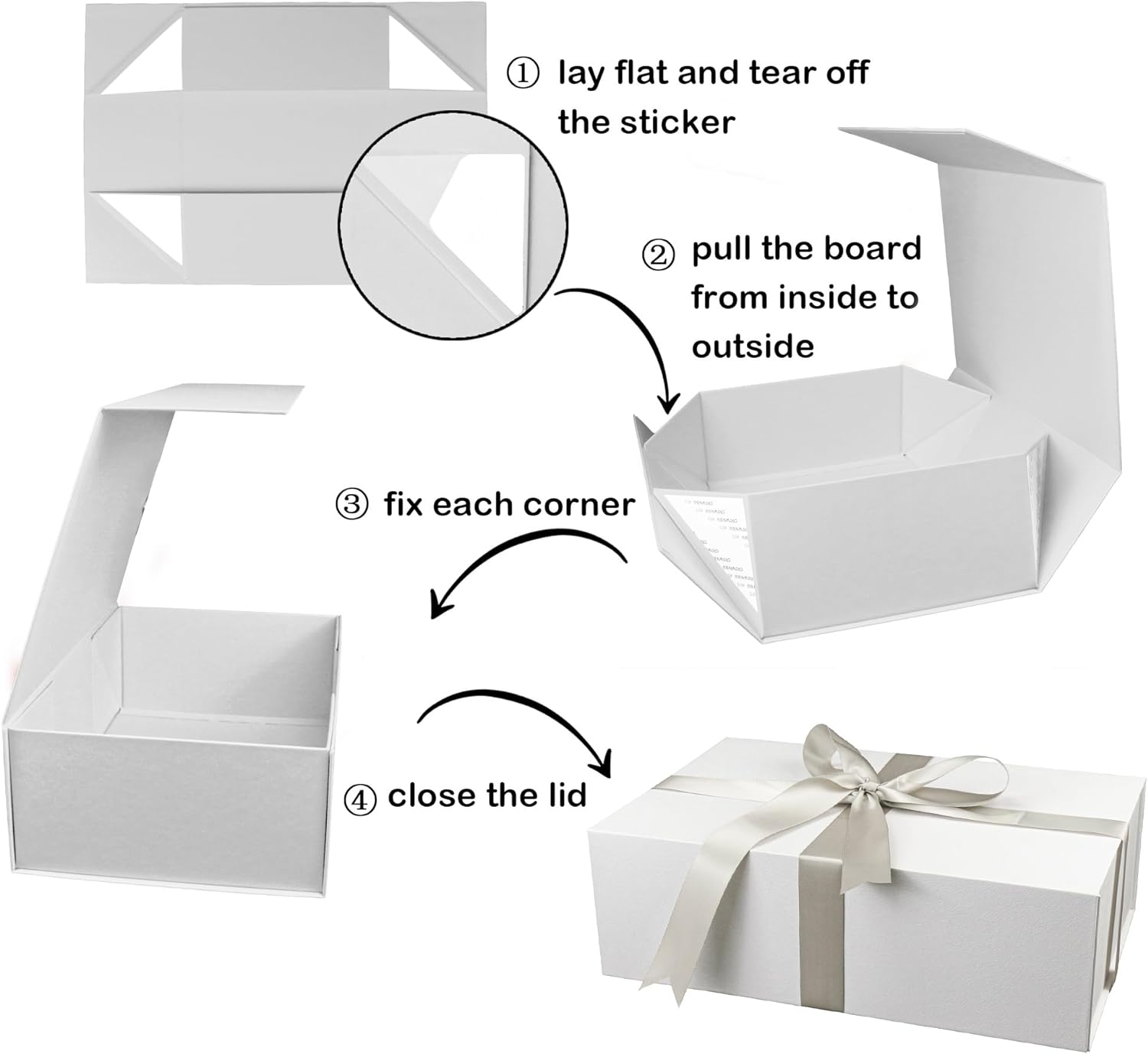 Large Gift Box with Lid, 14"x9"x4.5" Magnetic Gift Box with Ribbon, Cards and Envelopes for Presents, Great for Wedding, Birthdays, Crafting, Gift Packging (Black)