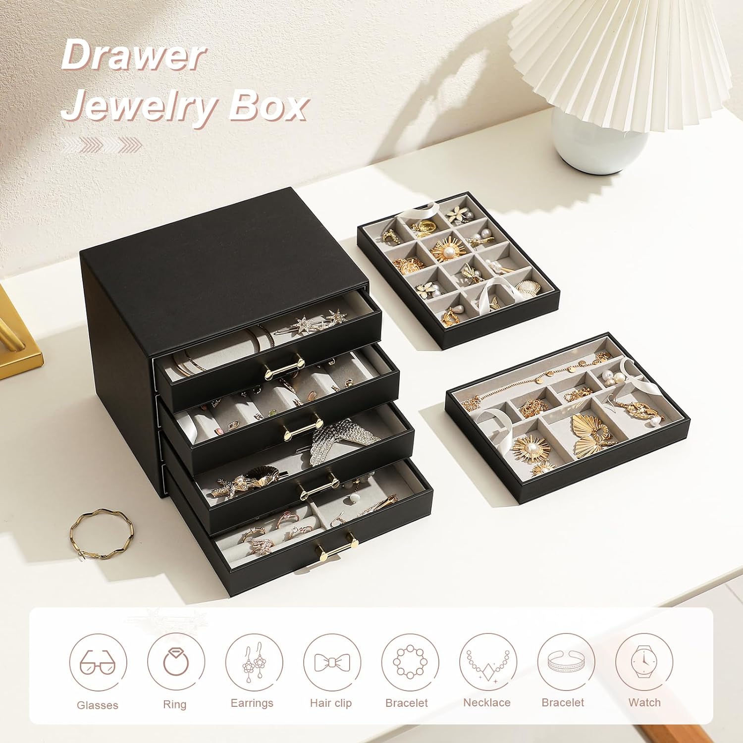 Jewelry Boxes for Women, Jewelry Holder Organizer for Christmas Gift, Jewelry Boxes & Organizers for Rings Earring Necklace Bracelet Watch