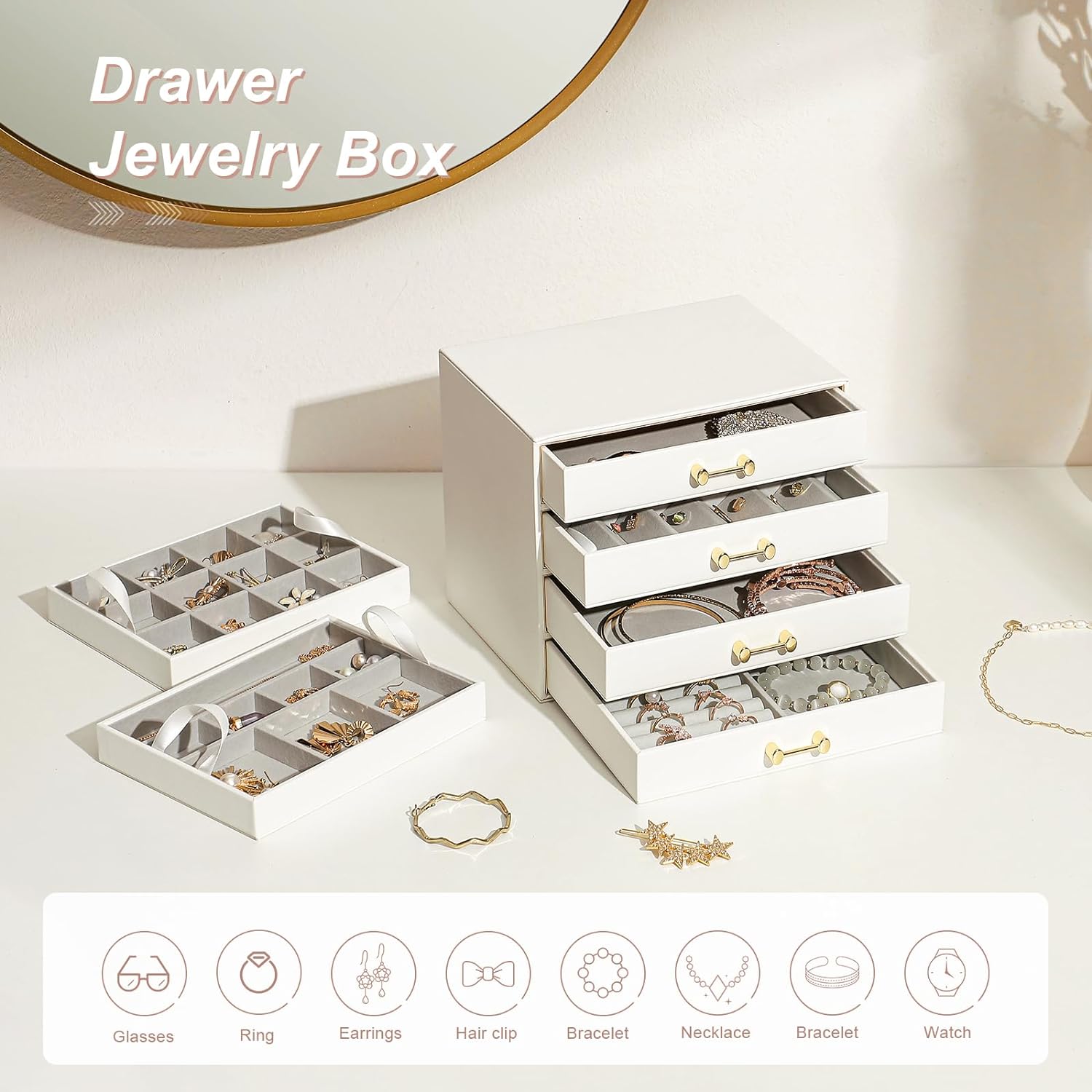 Jewelry Boxes for Women, Jewelry Holder Organizer for Christmas Gift, Jewelry Boxes & Organizers for Rings Earring Necklace Bracelet Watch