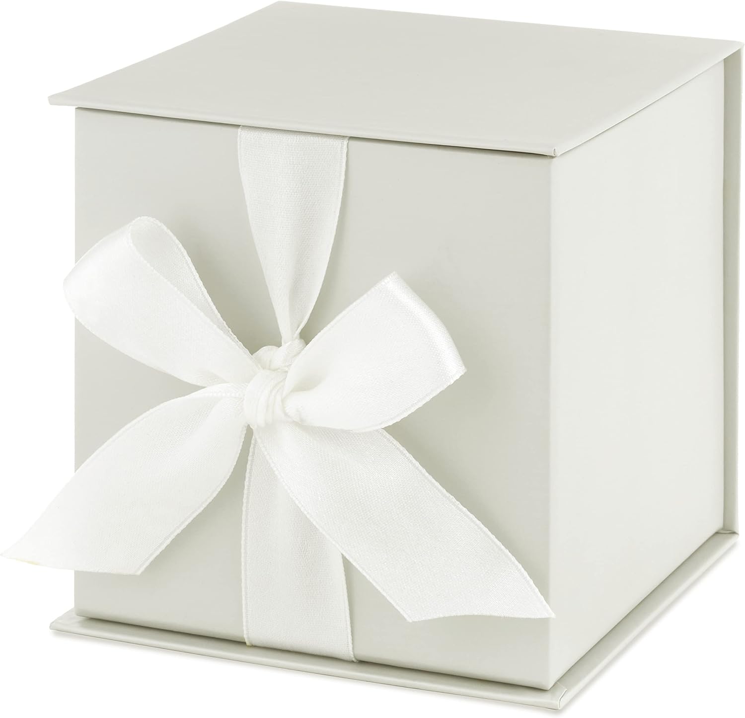 Small Gift Box with Bow and Shredded Paper Fill (Off-White) for Weddings, Bridesmaids Gifts, Engagements, Graduations and More