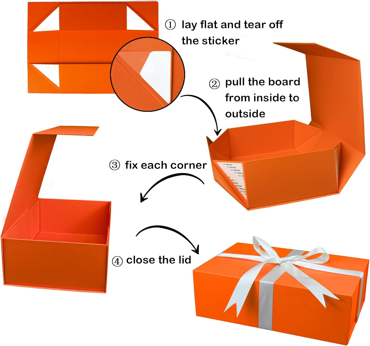 Large Gift Box with Lid, 14"x9"x4.5" Magnetic Gift Box with Ribbon, Cards and Envelopes for Presents, Great for Wedding, Birthdays, Crafting, Gift Packging (Black)