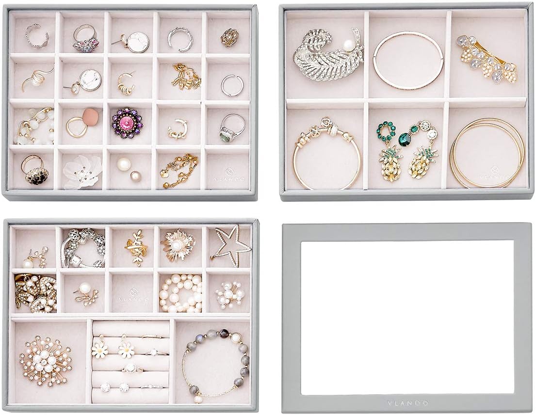 Jewelry Trays Stackable Showcase Display Drawer Organizer Storage Toughened Glass Lid Multi-Purpose