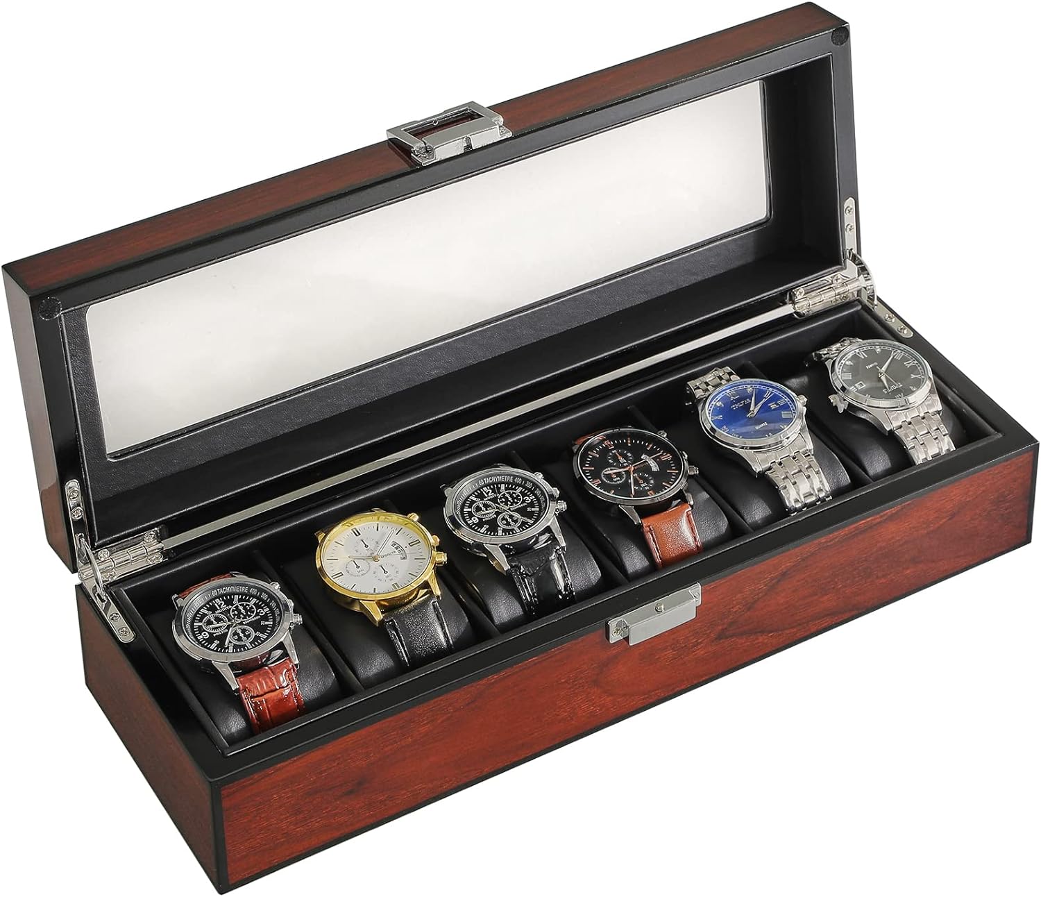 Watch Box 12 Slots PU Leather Watch Case for Men - Jewelry Display Drawer Case with Glass Top,Smooth Velvet Lining