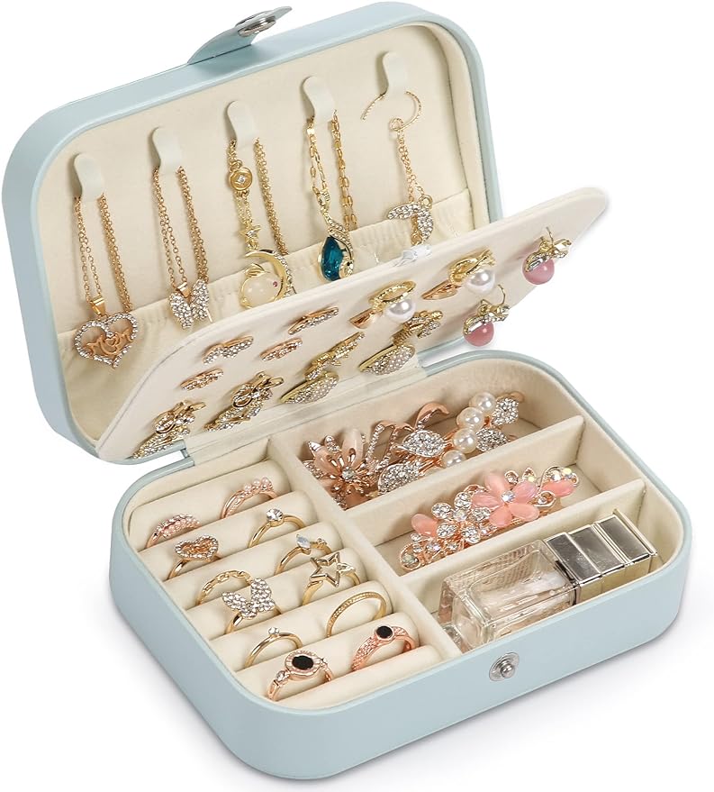 Jewelry Box, double layer portable mini travel case for storing earrings, rings, necklaces