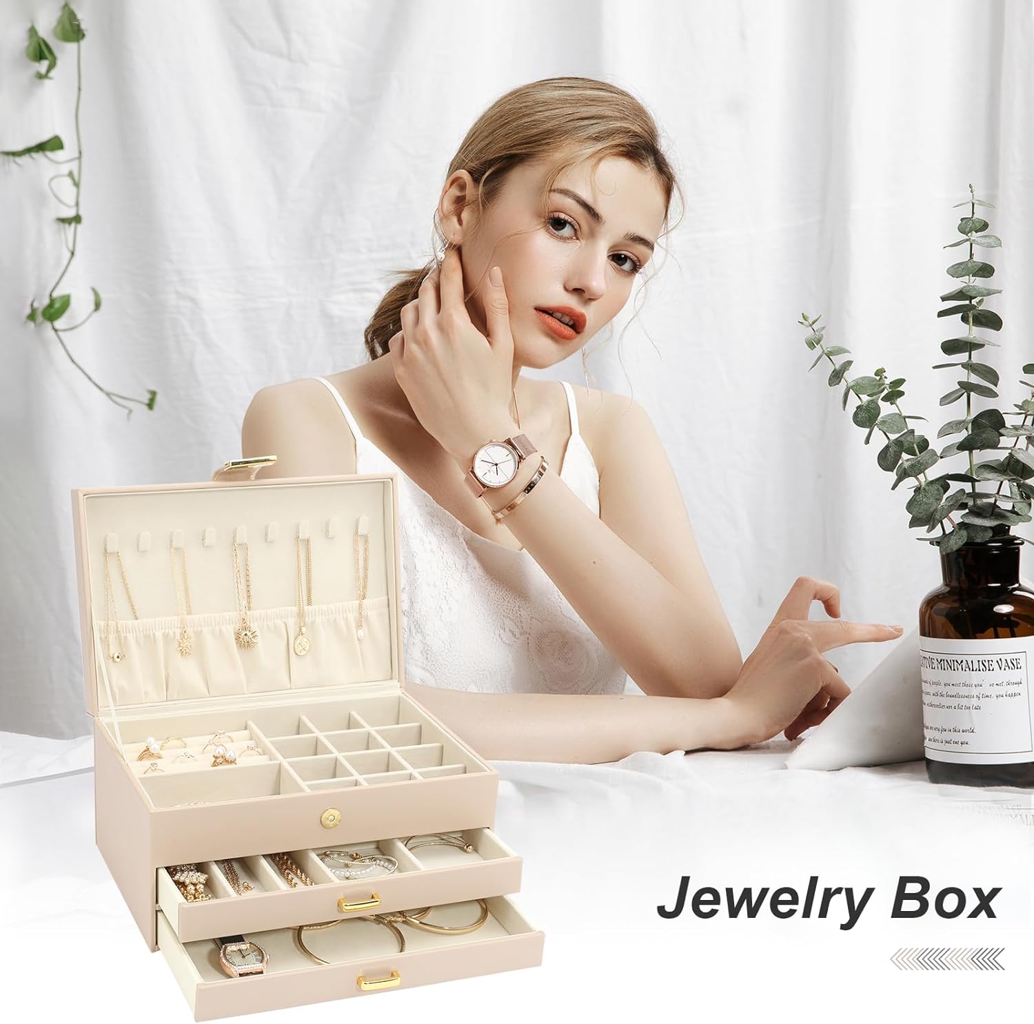 Jewelry Boxes for Women, Jewelry Holder Organizer for Christmas Gift, Jewelry Boxes & Organizers for Rings Earring Necklace Bracelet Watch