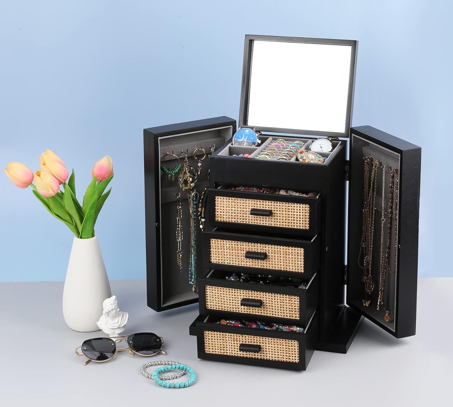 Jewelry Organizer, Rattan Jewelry Box,  Jewelry Boxes  for Women Men