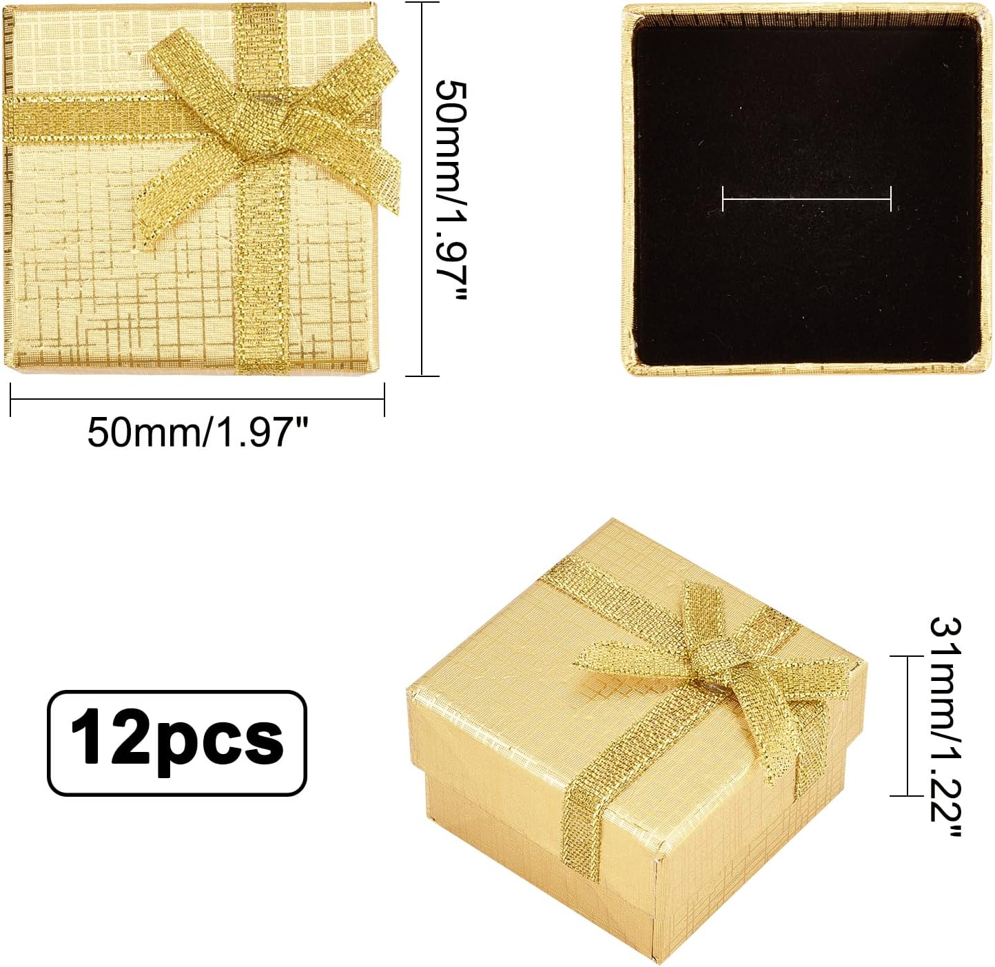 Jewelry Gift Box Set 12Pcs 2.7x2x1 Inch Cardboard Paper Jewelry Boxes Gift Cases with Ribbon Bowknot for Earring Jewelry Rings Pendant Necklaces Bracelet Packaging Box Golden Silver Black