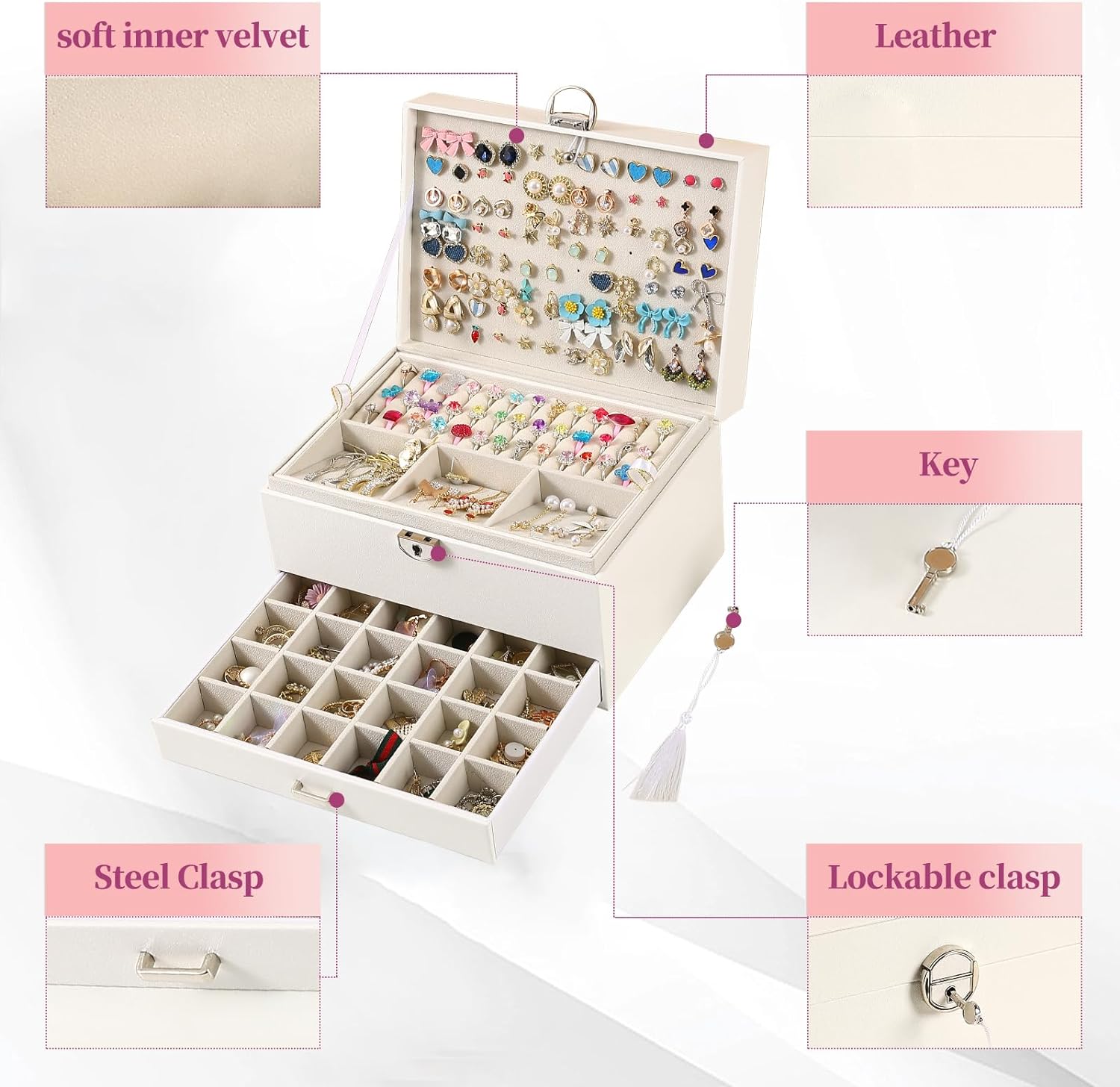 Earring Jewelry Box For Women , With Lock Earring Holder Organizer