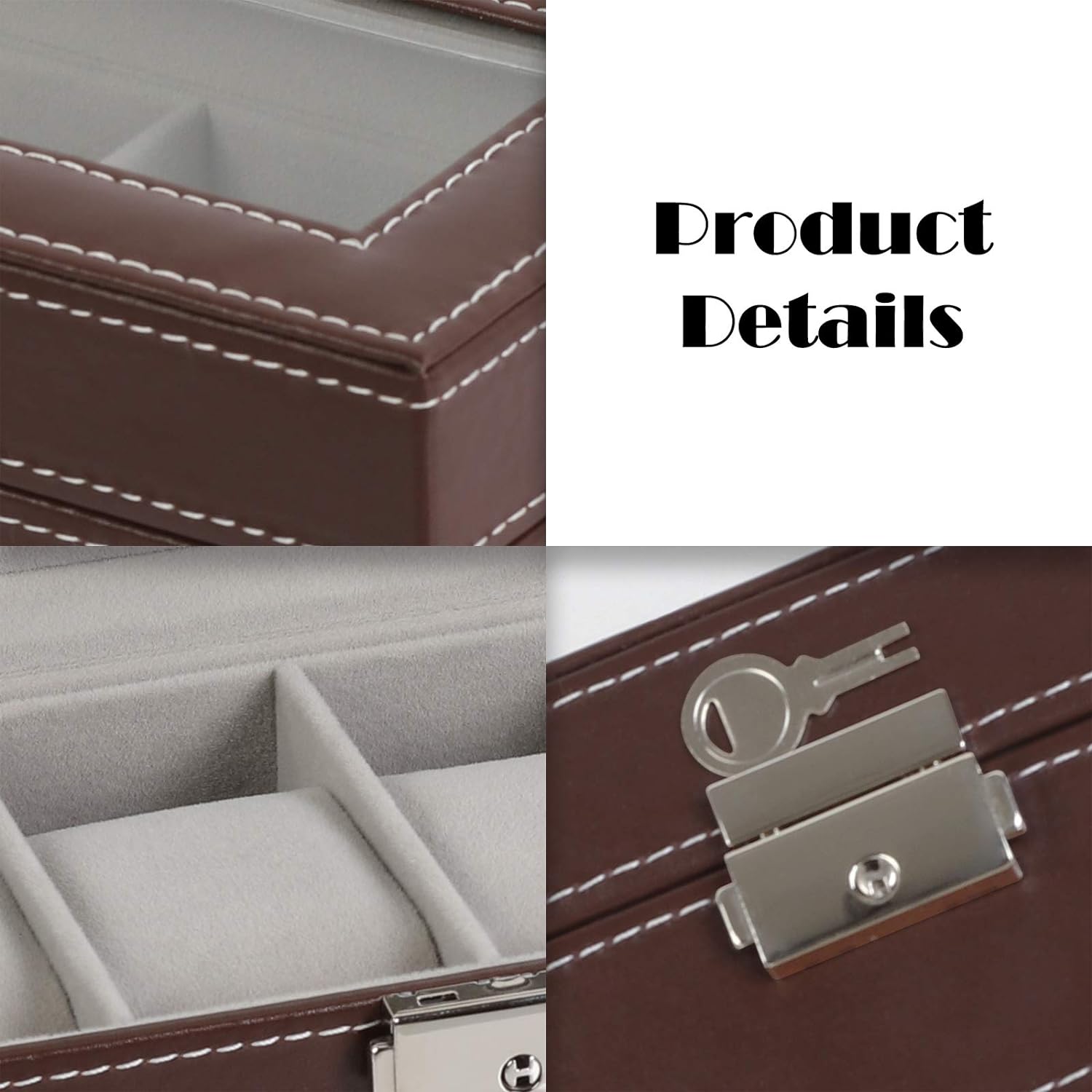 6 Slot Leather Watch Box Display Case Organizer Glass Jewelry Storage Black