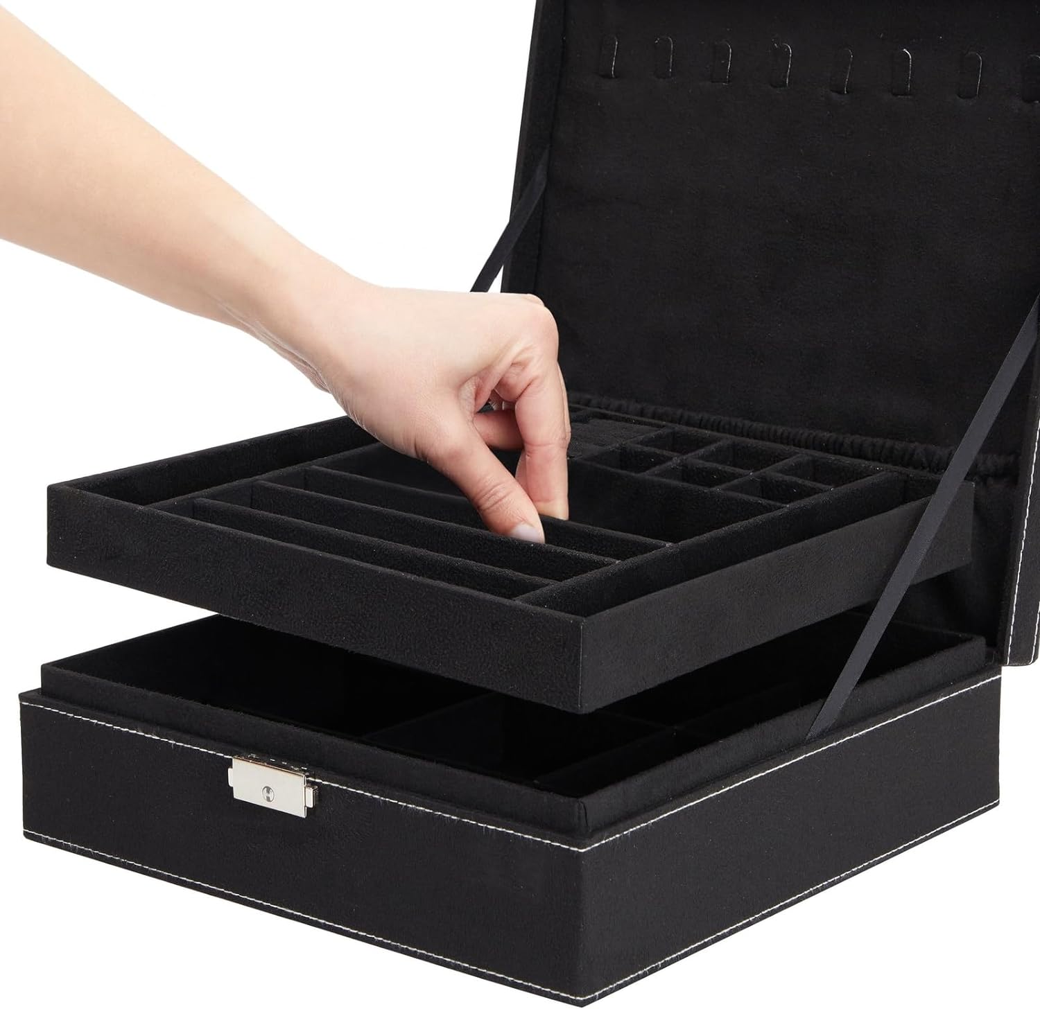 Jewelry Box Organizer Travel Case, Earrings Storage with Removable Tray for Women, Men