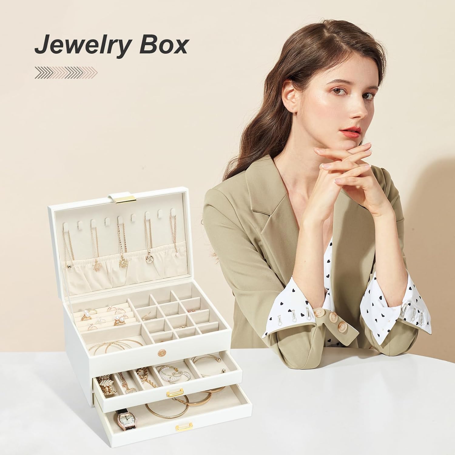 Jewelry Boxes for Women, Jewelry Holder Organizer for Christmas Gift, Jewelry Boxes & Organizers for Rings Earring Necklace Bracelet Watch