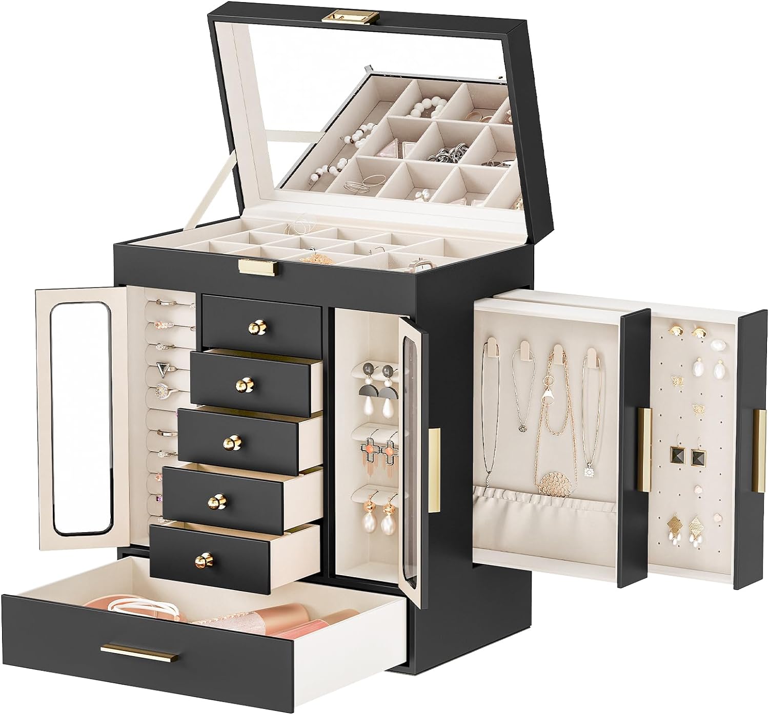 Jewelry Box, Jewelry Organizer Box, Top Lid with Mirror, Removable Drawers, 10.2" L x 6.5" W x 12.6" H, Birthday Gift, for Yourself or Your Loved Ones, White