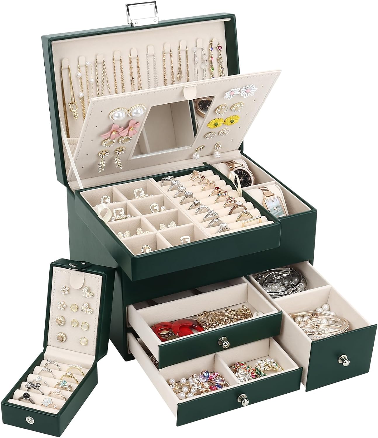 Jewelry Organizer Box, 3 Layers Large Jewelry Box with Travel Jewelry Case And Removable Tray