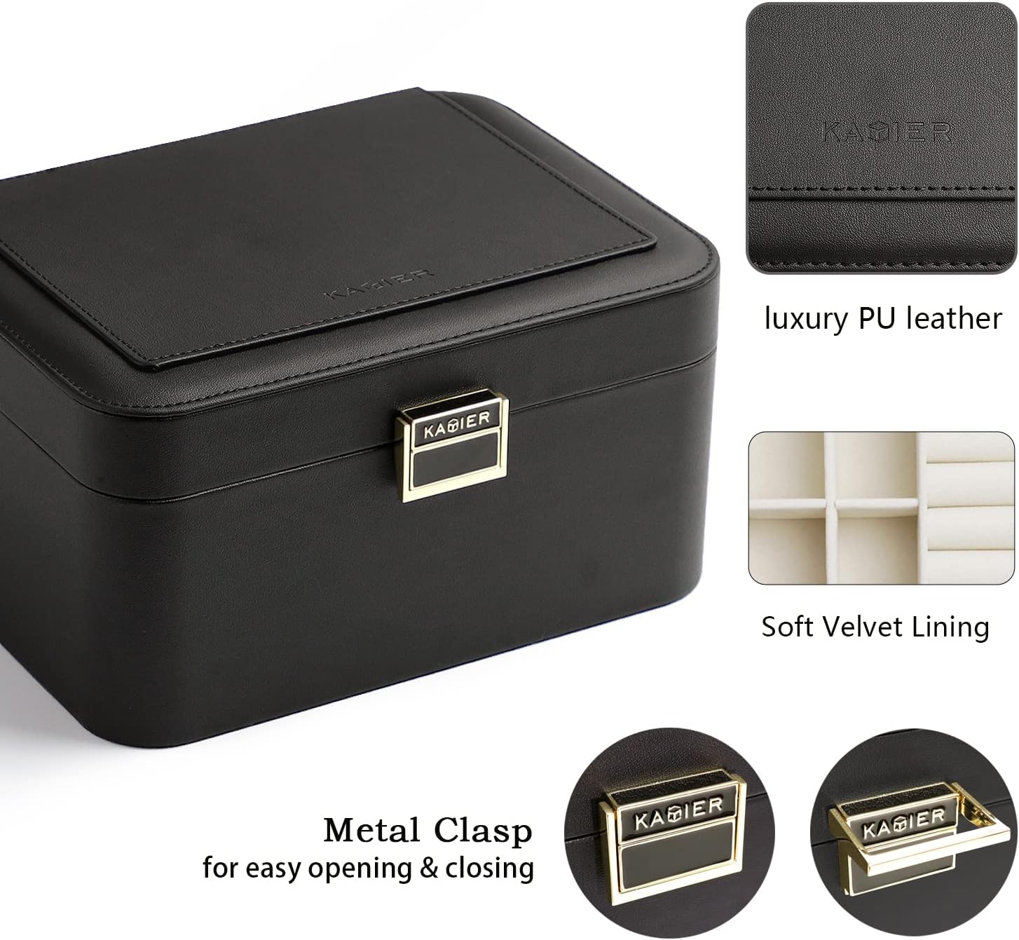 2 Layer Jewelry Organizer Box ,Luxury Leather & Soft Velvet Lined