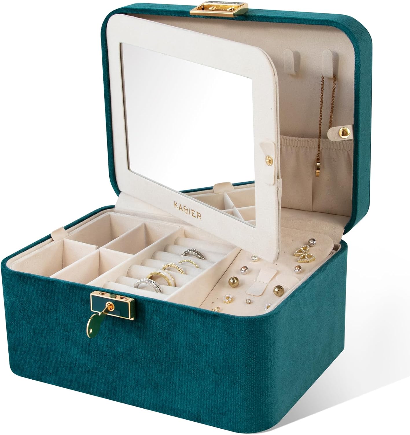 2 Layer Jewelry Organizer Box ,Luxury Leather & Soft Velvet Lined