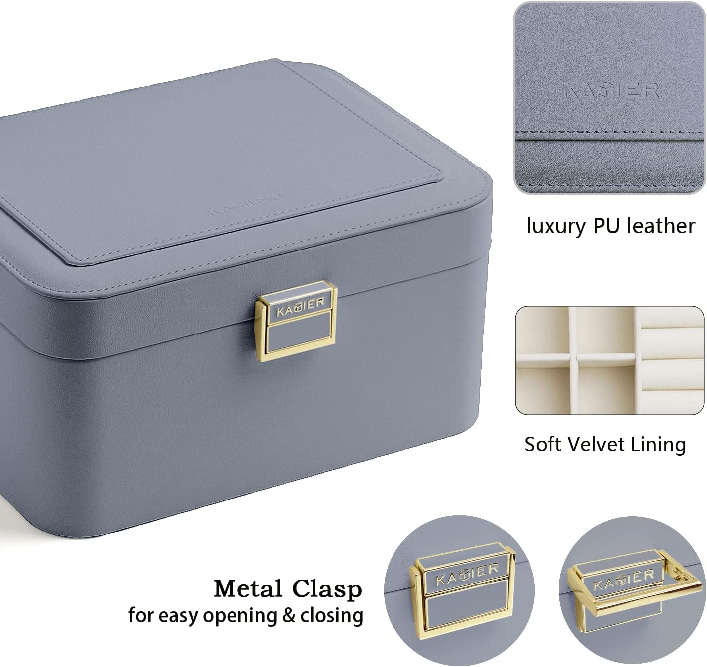 2 Layer Jewelry Organizer Box ,Luxury Leather & Soft Velvet Lined