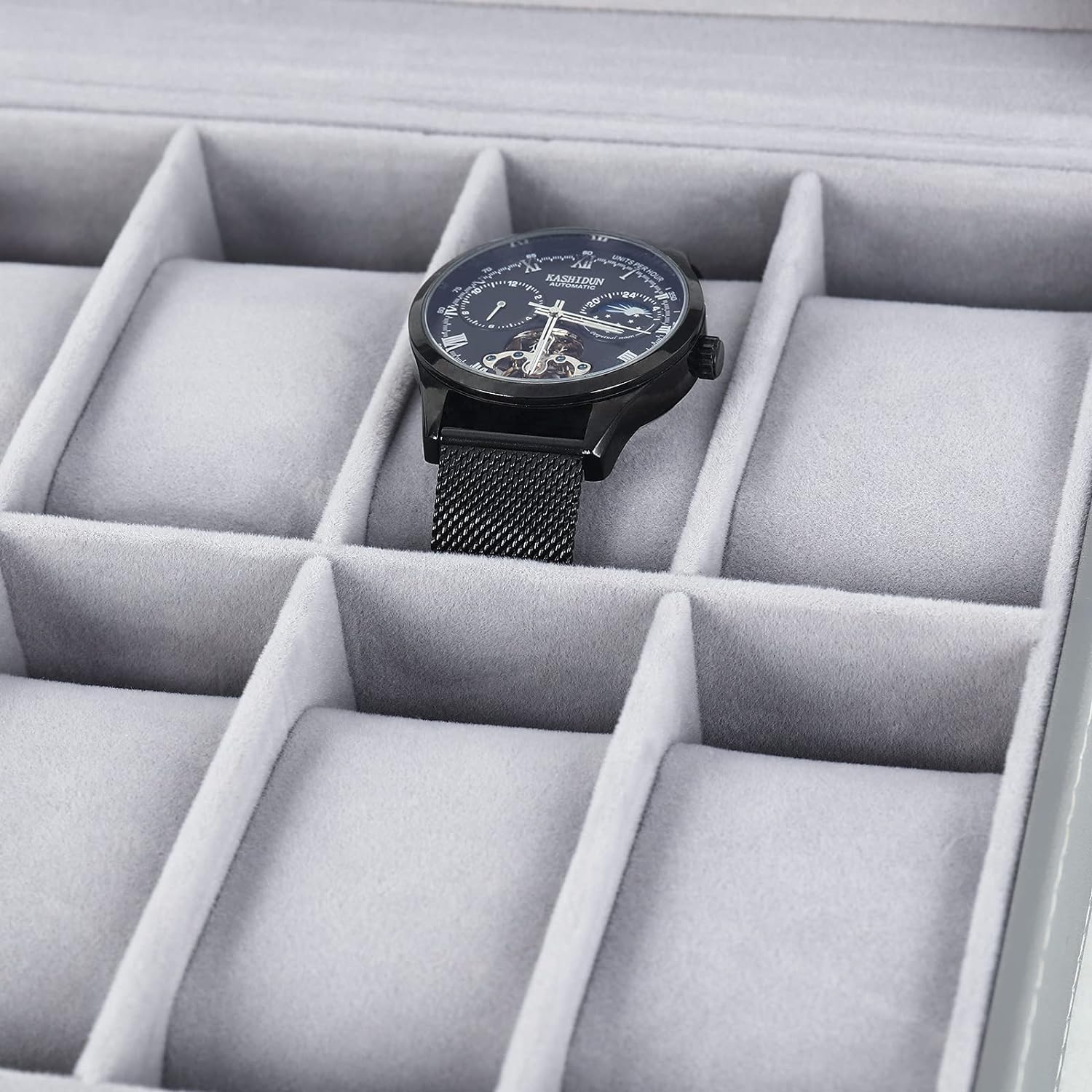 Watch Box, 12-Slot Leather Watch Case Organizer Watch Holder for Men, Glass Top