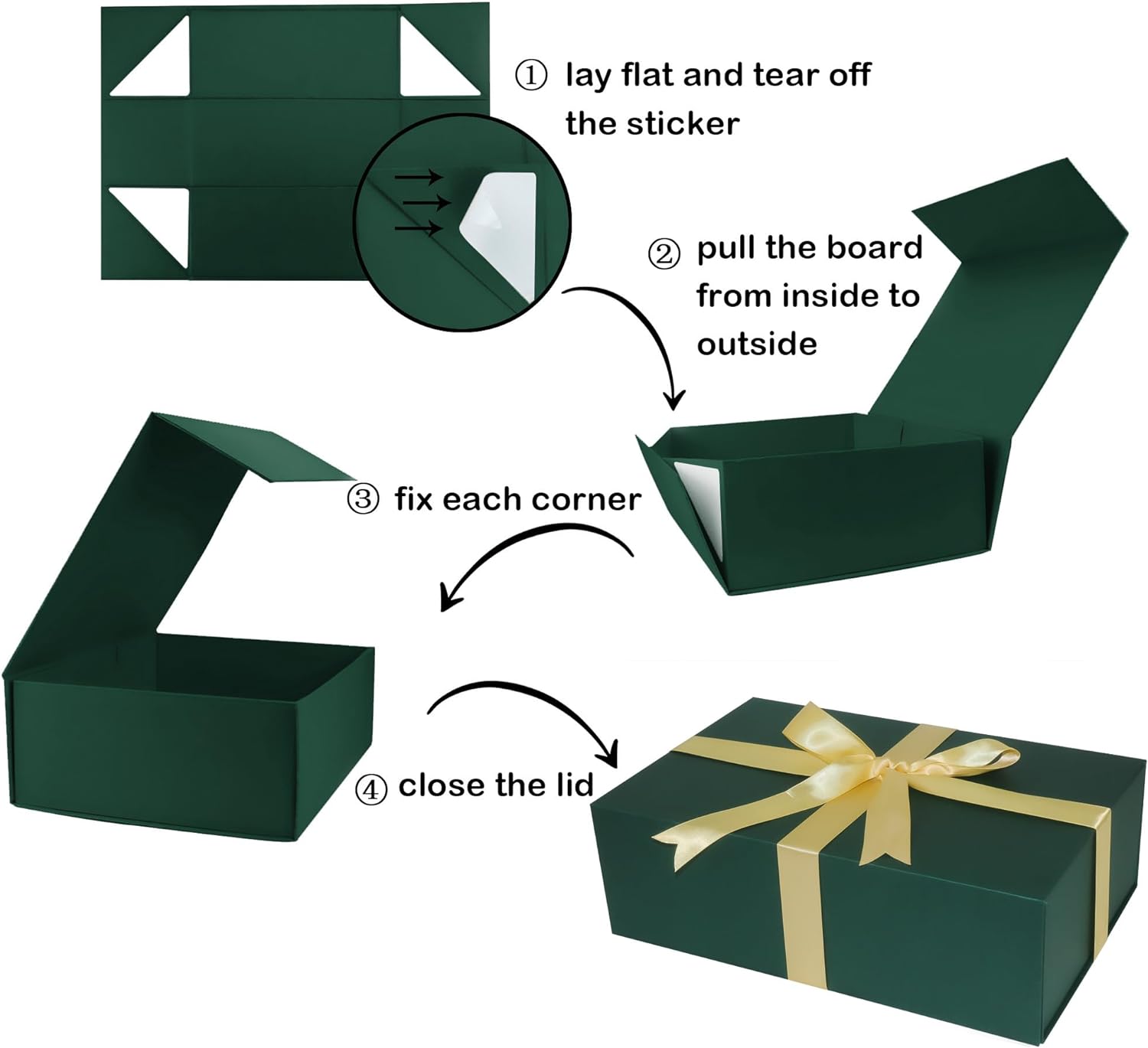 Large Gift Box with Lid, 14"x9"x4.5" Magnetic Gift Box with Ribbon, Cards and Envelopes for Presents, Great for Wedding, Birthdays, Crafting, Gift Packging (Black)