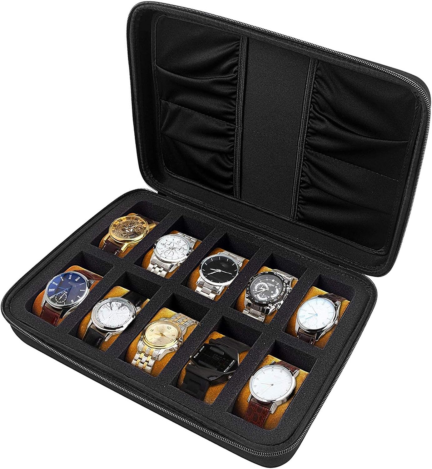 15 Slots Watch Box Organizer/Men Watch Display Storage Case Fits All Wristwatches and Smart Watches up to 42mm