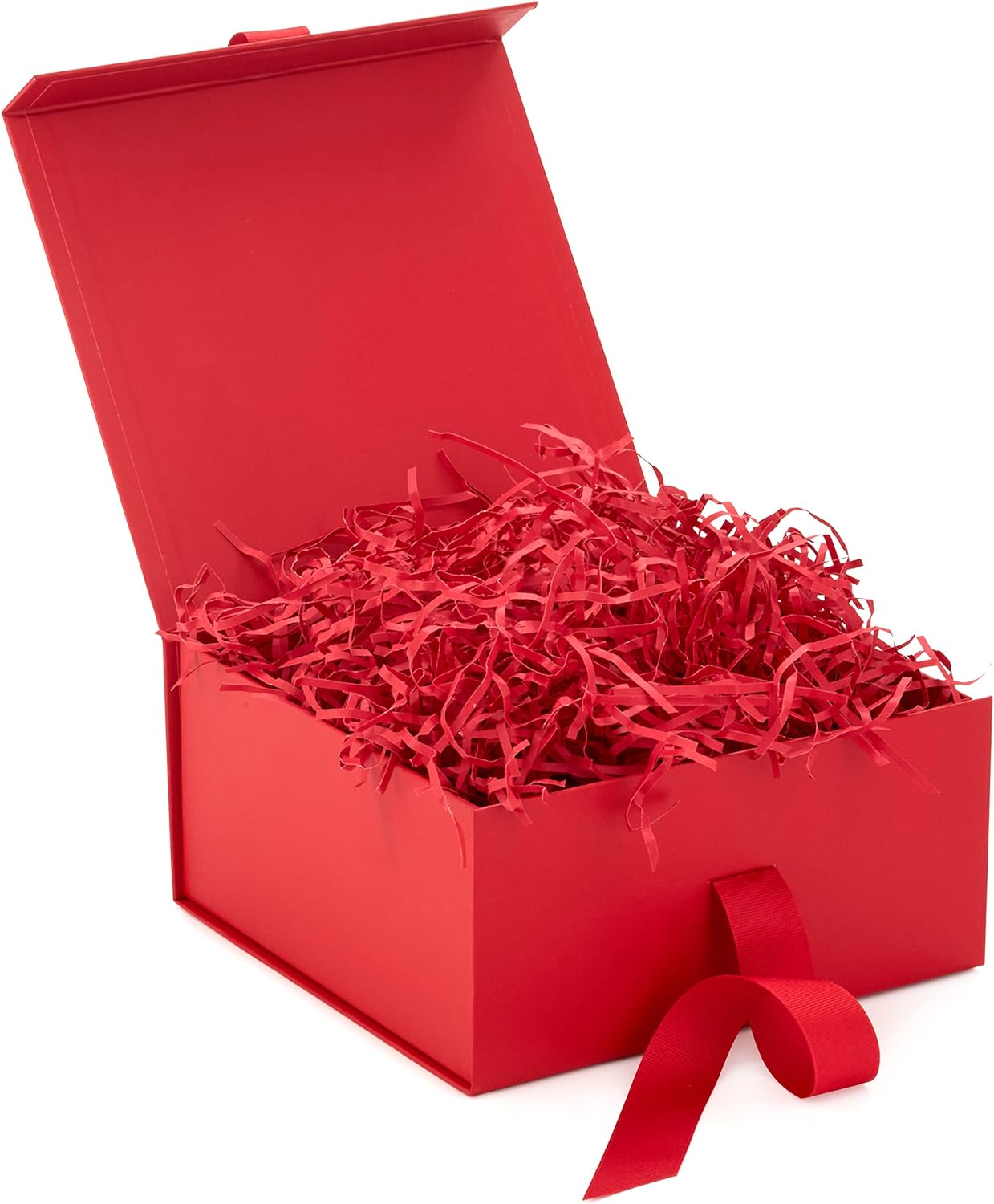 Small Gift Box with Bow and Shredded Paper Fill (Off-White) for Weddings, Bridesmaids Gifts, Engagements, Graduations and More