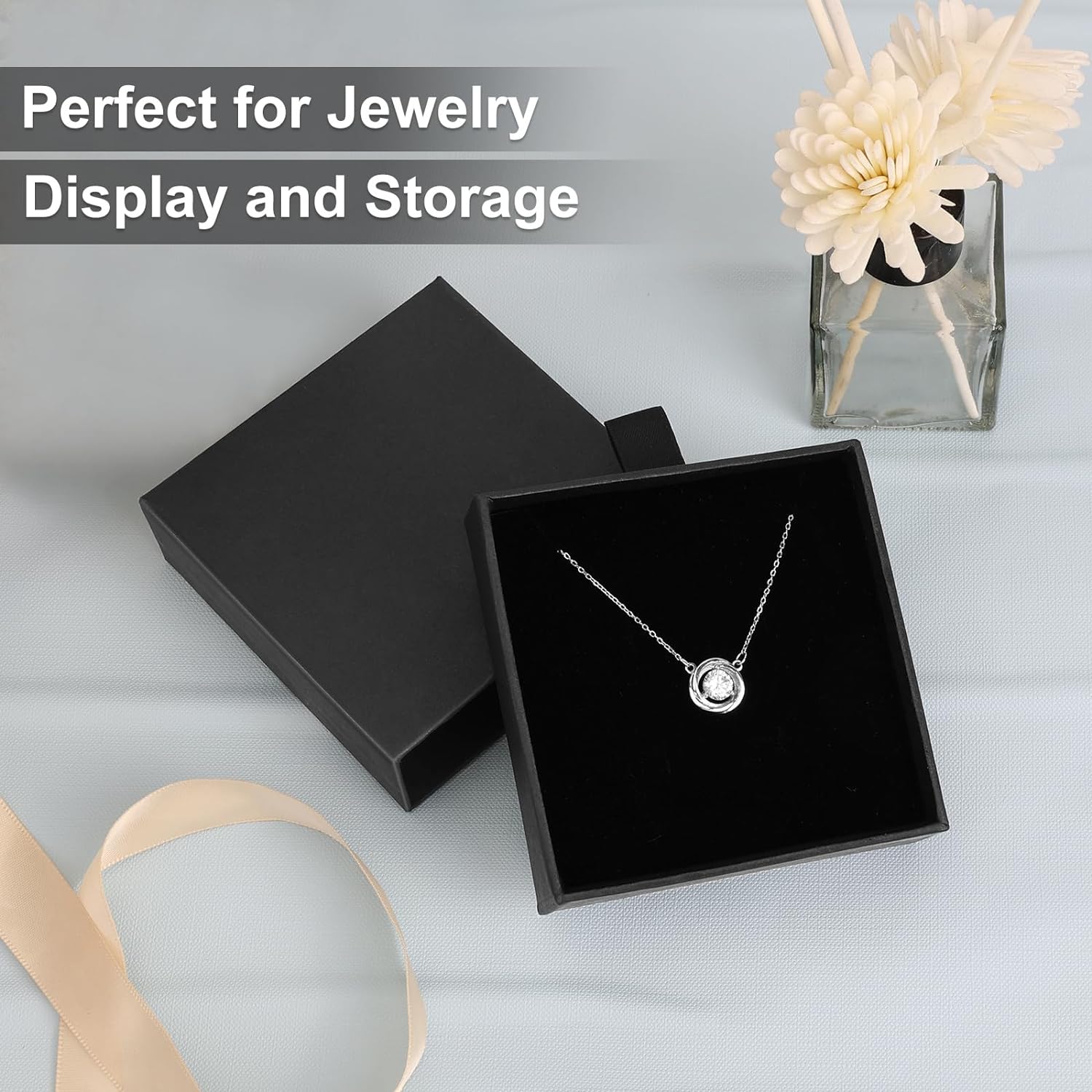 Jewelry Gift Boxes,  3.5×3.5x1Inch Cardboard Jewelry Boxes, Bulk Small Jewelry Boxes with Lids for Necklace Ring Earring Display Box (Black)