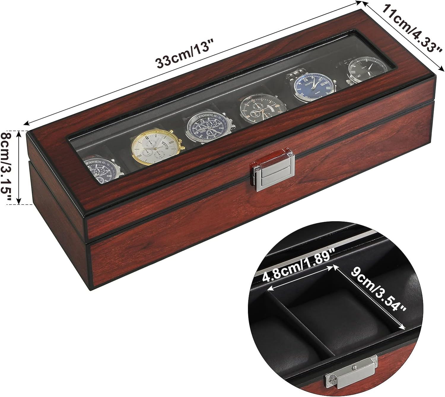 Watch Box 12 Slots PU Leather Watch Case for Men - Jewelry Display Drawer Case with Glass Top,Smooth Velvet Lining