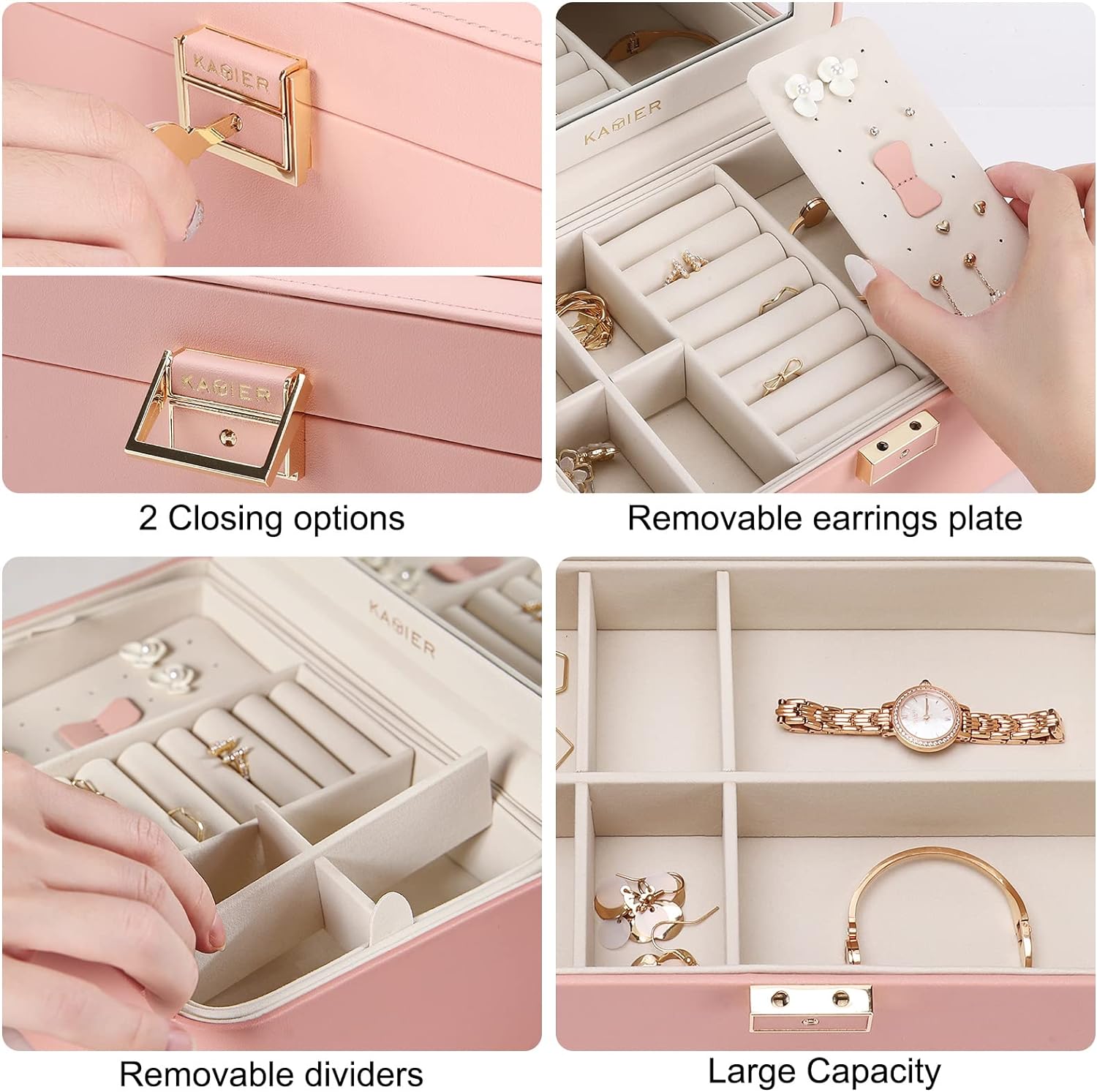 2 Layer Jewelry Organizer Box ,Luxury Leather & Soft Velvet Lined