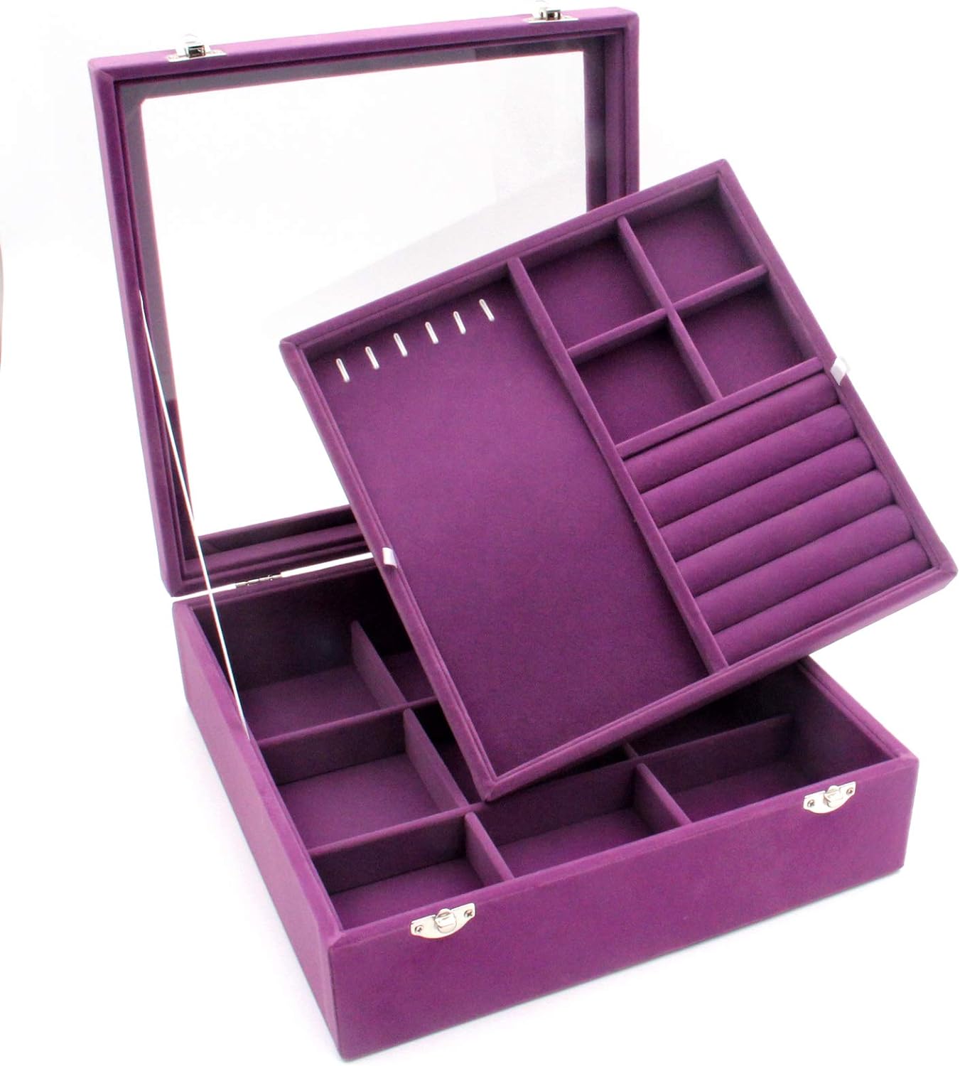 Jewelry Box with Glass Lid Two-Layer Jewelry Box Organizer Display Storage case