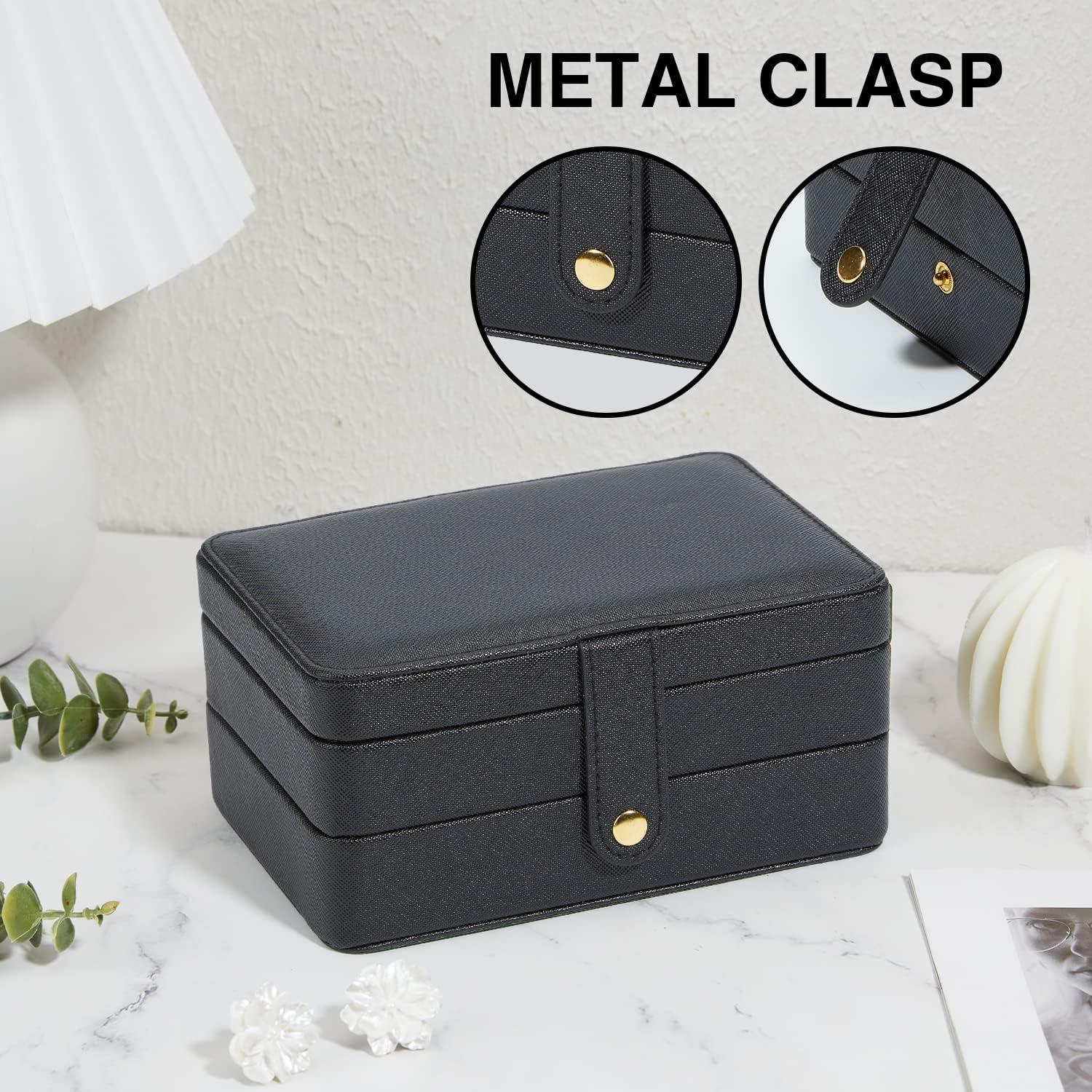 PU Leather Small Jewelry Organizer , 2 Layers Portable Jewelry Holder