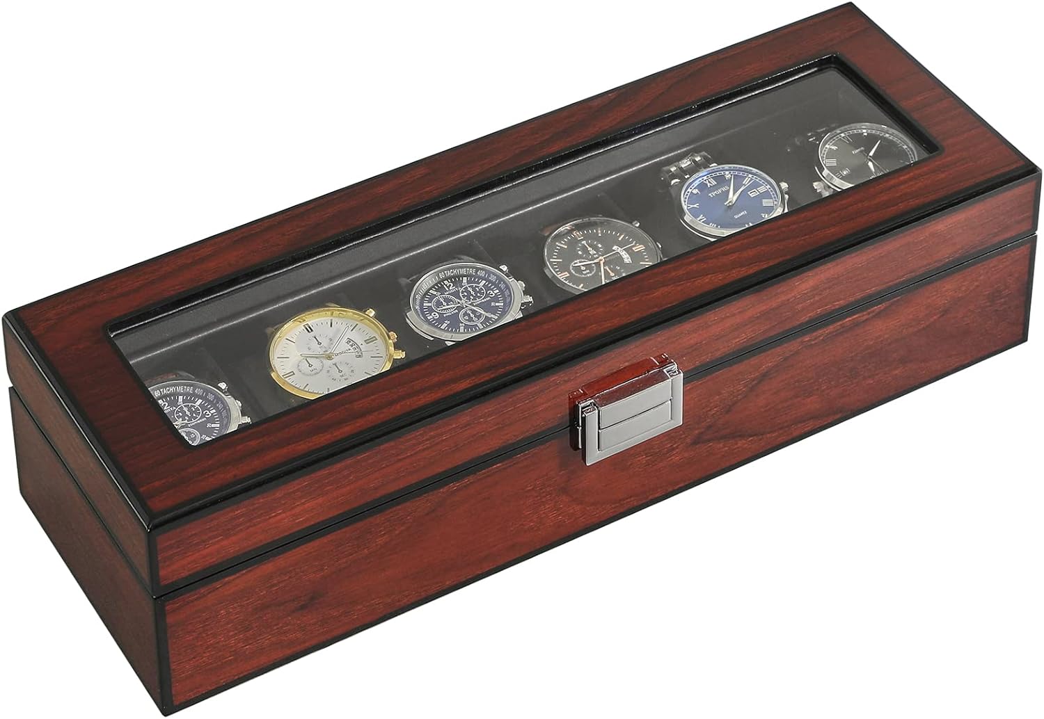 Watch Box 12 Slots PU Leather Watch Case for Men - Jewelry Display Drawer Case with Glass Top,Smooth Velvet Lining