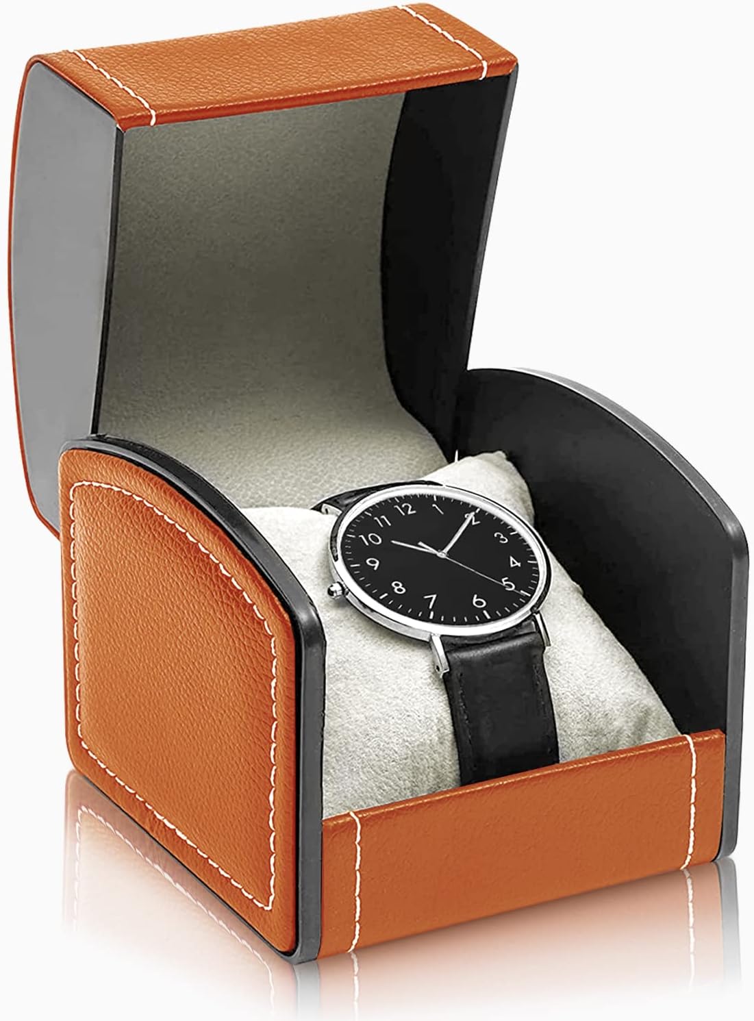 Single Watch Case, PU Leather Watch Travel Case with Removable Cushion, Jewelry Storage Case Organizer Portable Square Watch Box Bracelet Holder for Most Watches and Smart Watch