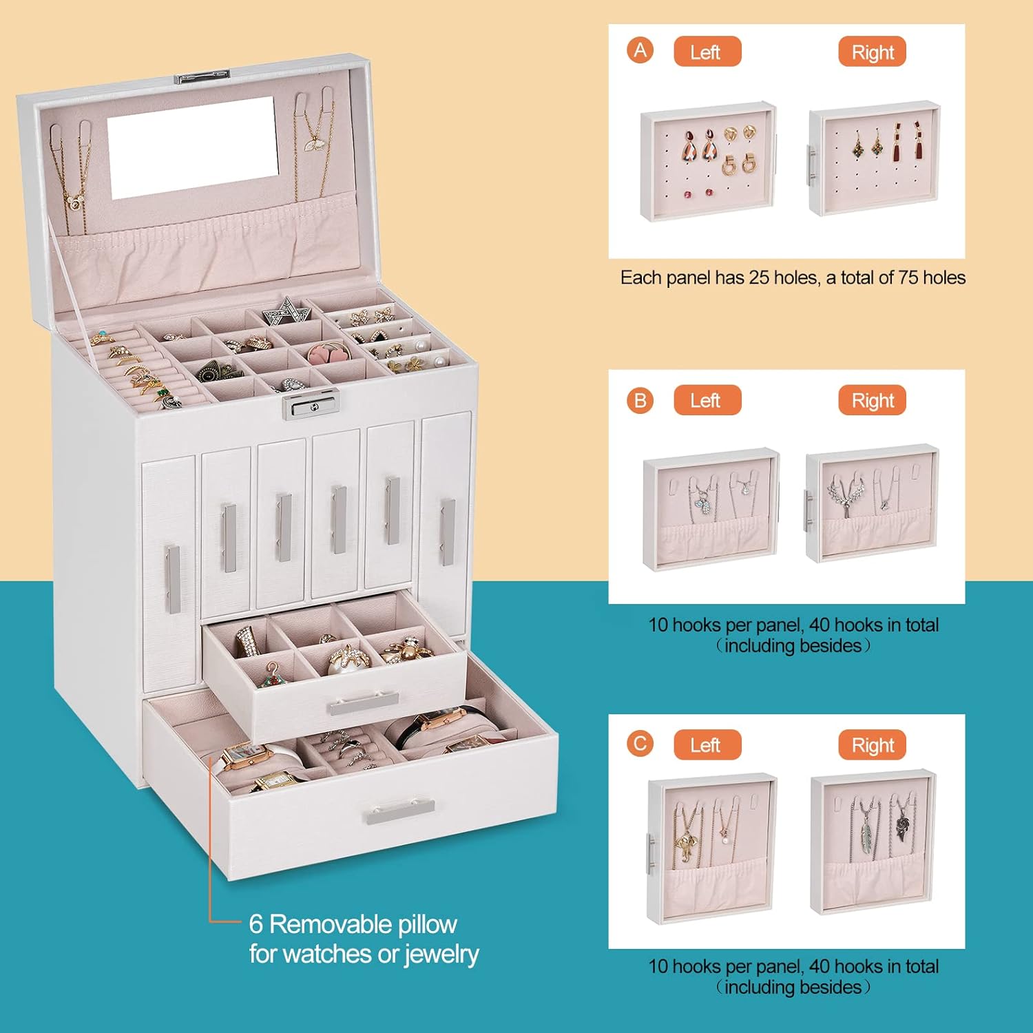 Jewelry Organizer Box Large Jewlrey Boxes  Jewelry Holder with Drawer