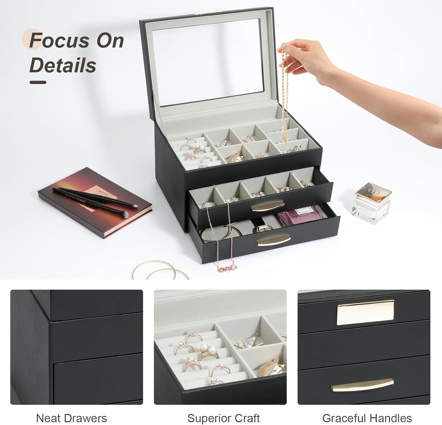 Jewelry Boxes for Women, Jewelry Holder Organizer for Christmas Gift, Jewelry Boxes & Organizers for Rings Earring Necklace Bracelet Watch