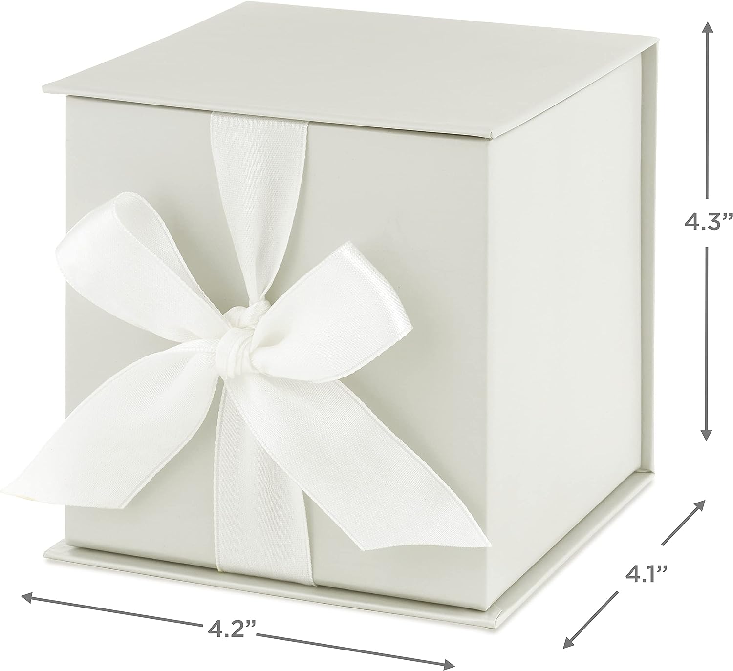 Small Gift Box with Bow and Shredded Paper Fill (Off-White) for Weddings, Bridesmaids Gifts, Engagements, Graduations and More