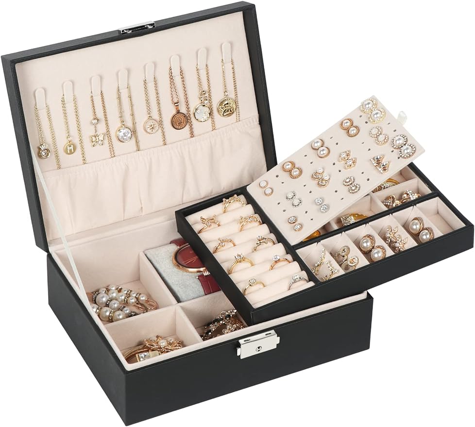 Jewelry Box ,Jewelry Organizer Container with Lock,PU Leather Storage Case with Removable Tray,Jewelry Display Holder