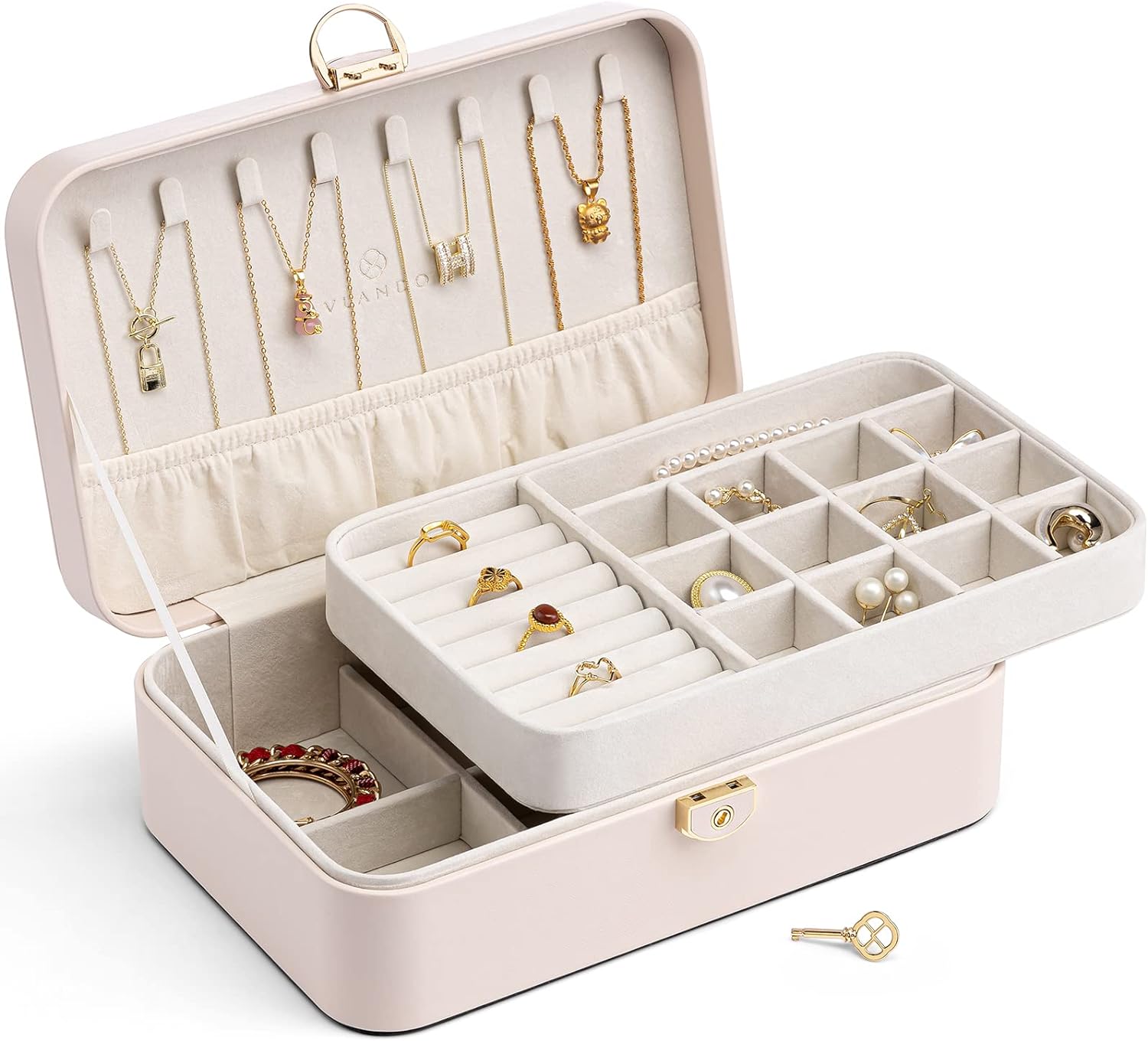 Jewelry Box,Faux Leather Jewelry Organizer for Women,Medium Jewelry Case Storage with 2 Drawn,Earrings Necklace Boxes Gift Box Packaging