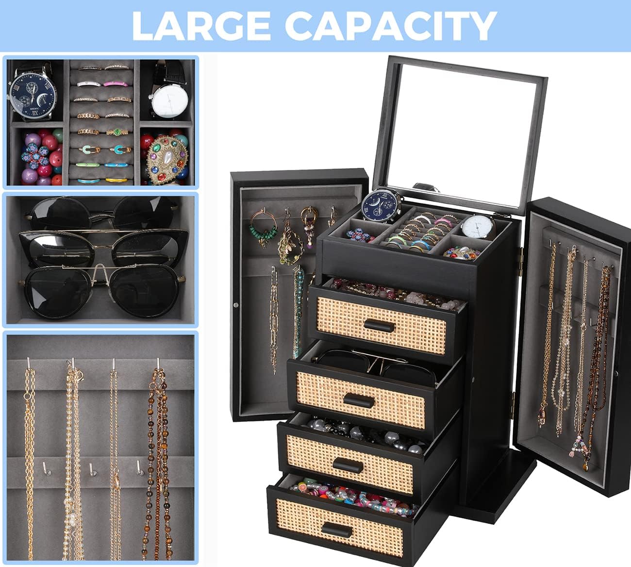 Jewelry Organizer, Rattan Jewelry Box,  Jewelry Boxes  for Women Men