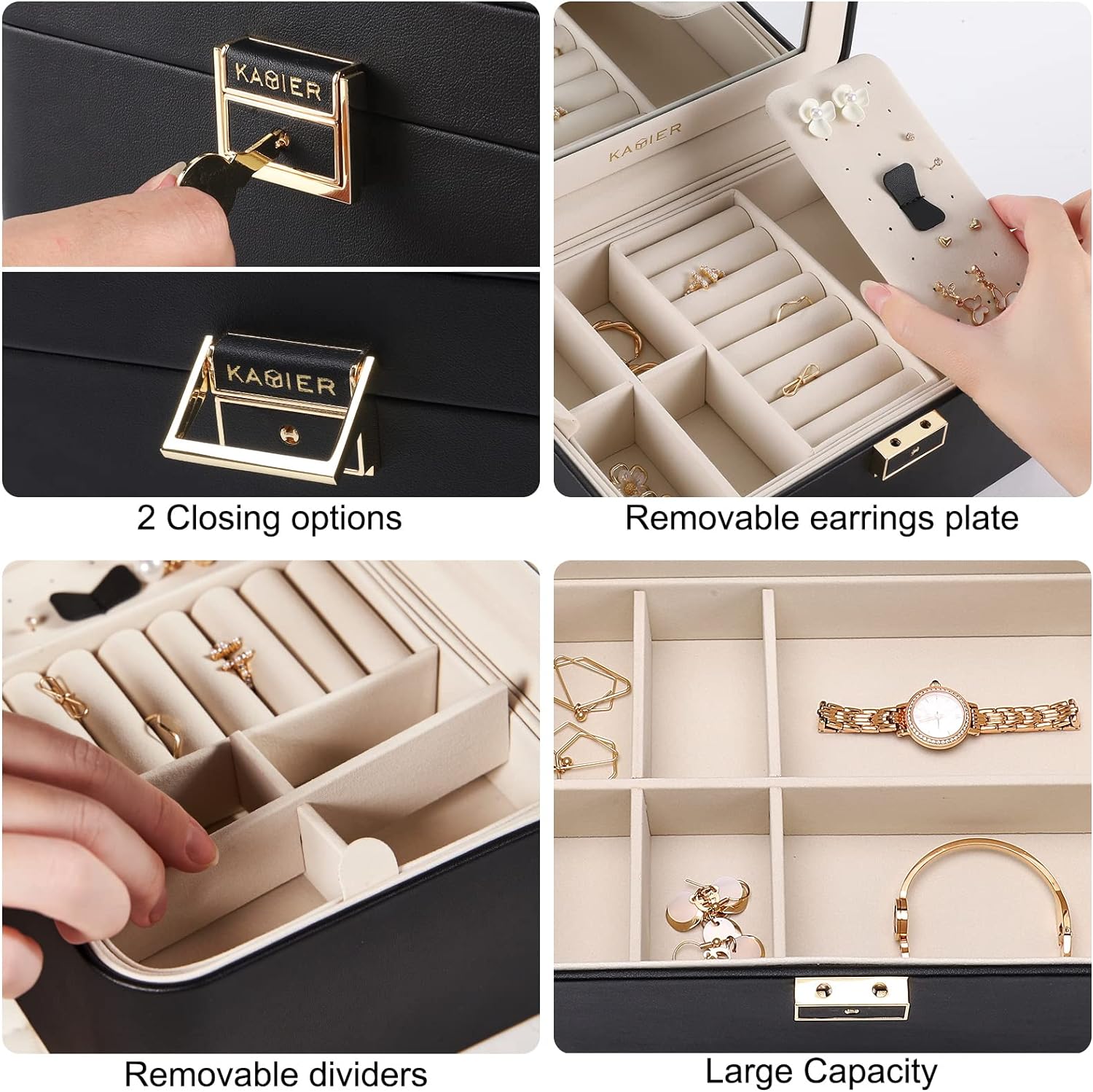 2 Layer Jewelry Organizer Box ,Luxury Leather & Soft Velvet Lined